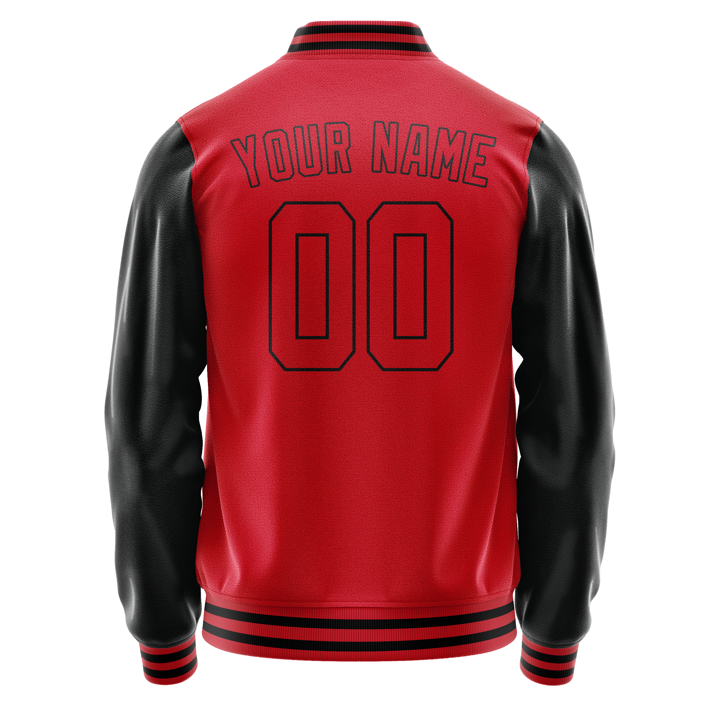 Personalized Red & Black Solid Color Varsity Letterman Jacket