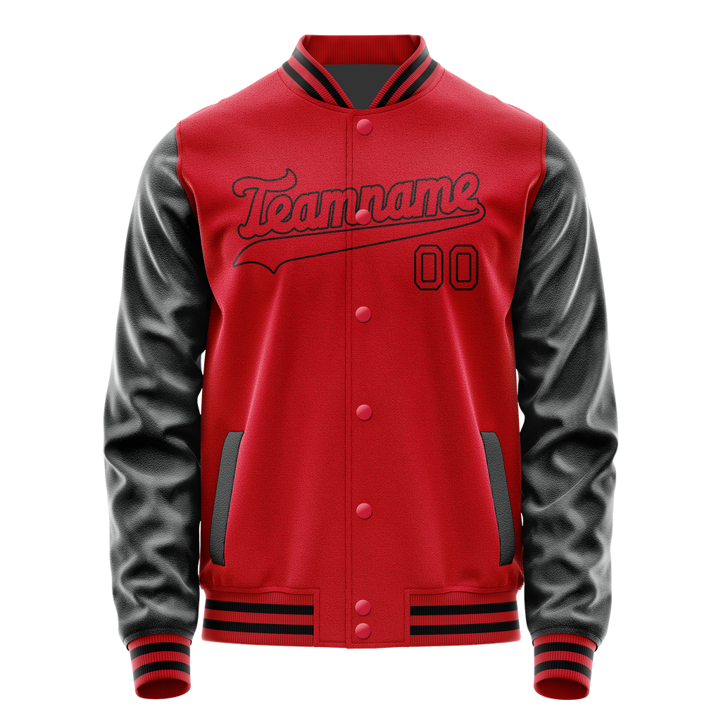 Personalized Red & Black Solid Color Varsity Letterman Jacket