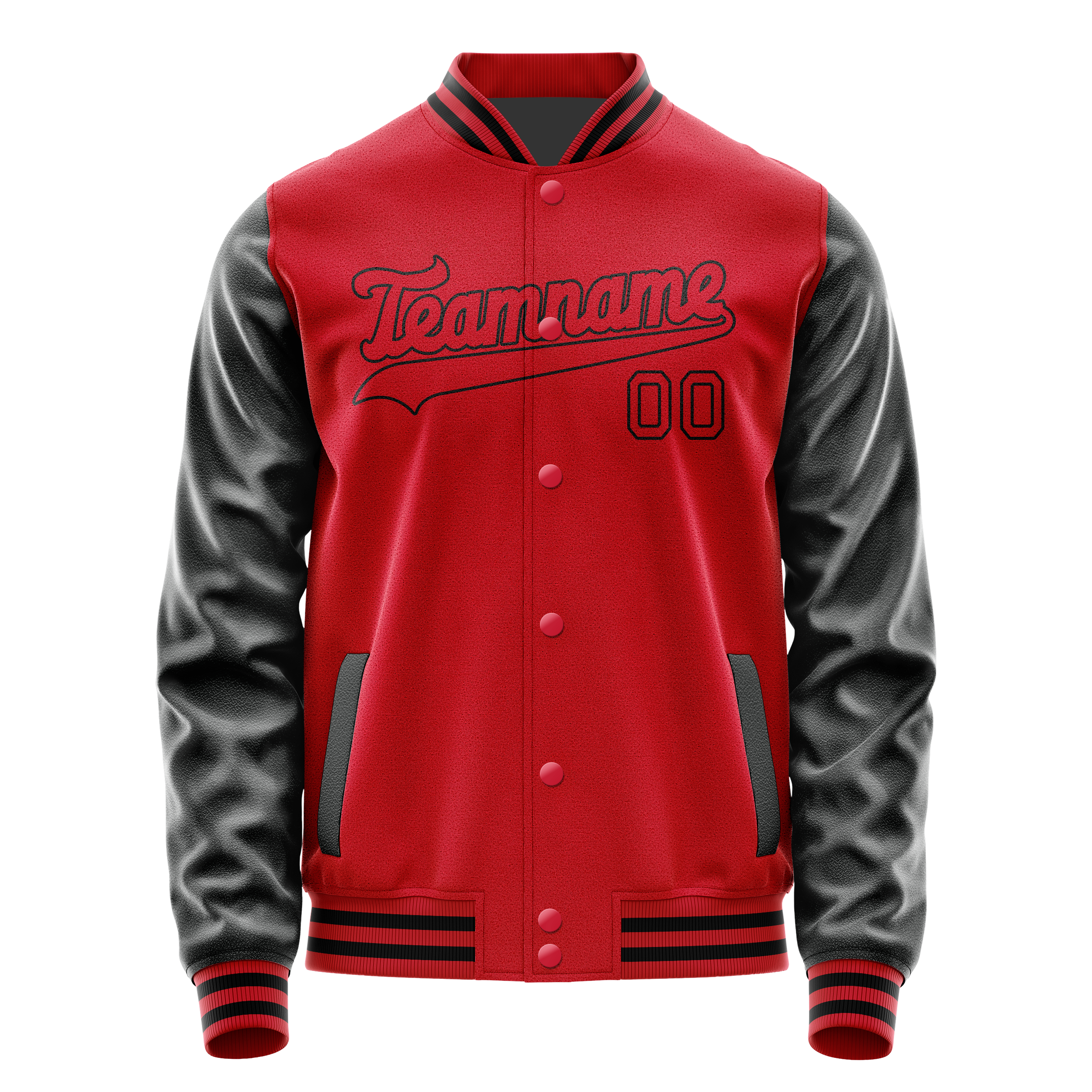 Personalized Red & Black Solid Color Varsity Letterman Jacket