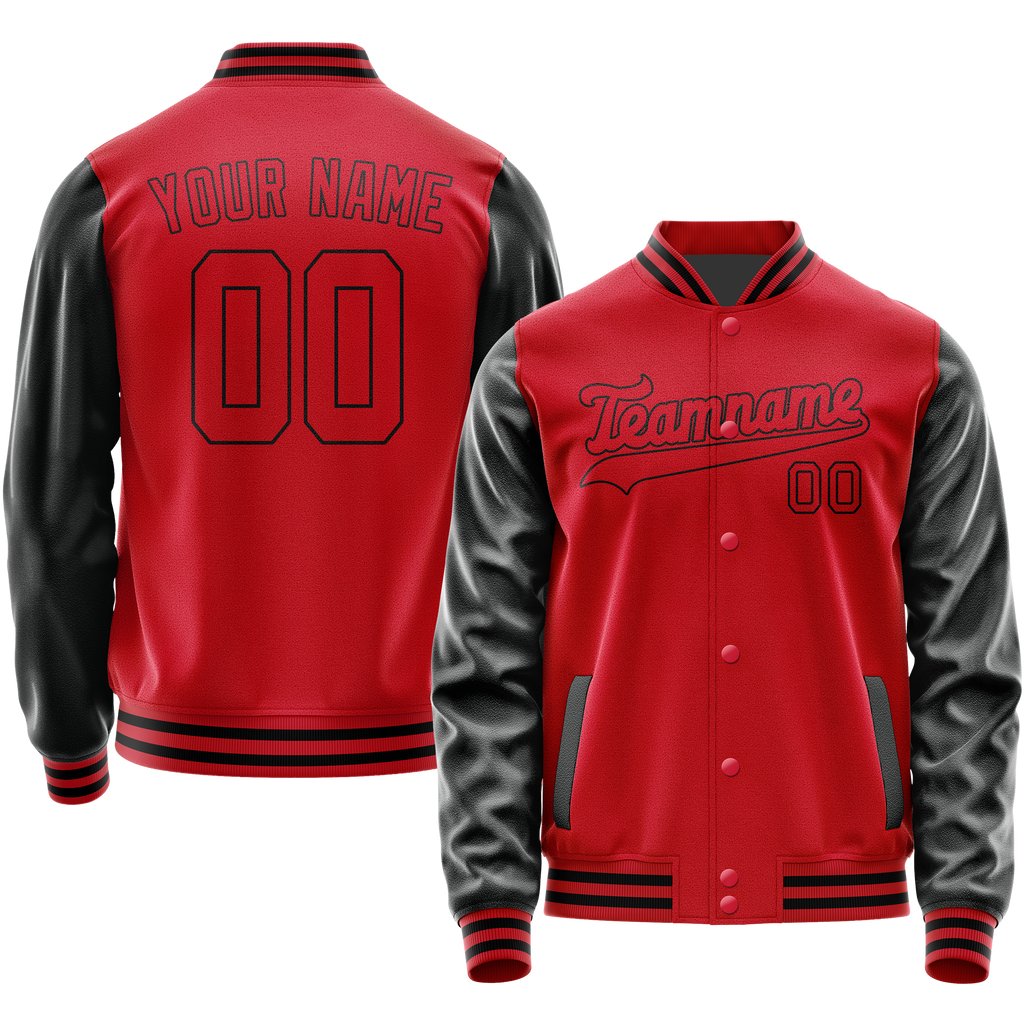 Personalized Red & Black Solid Color Varsity Letterman Jacket