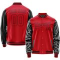 Personalized Red & Black Solid Color Varsity Letterman Jacket