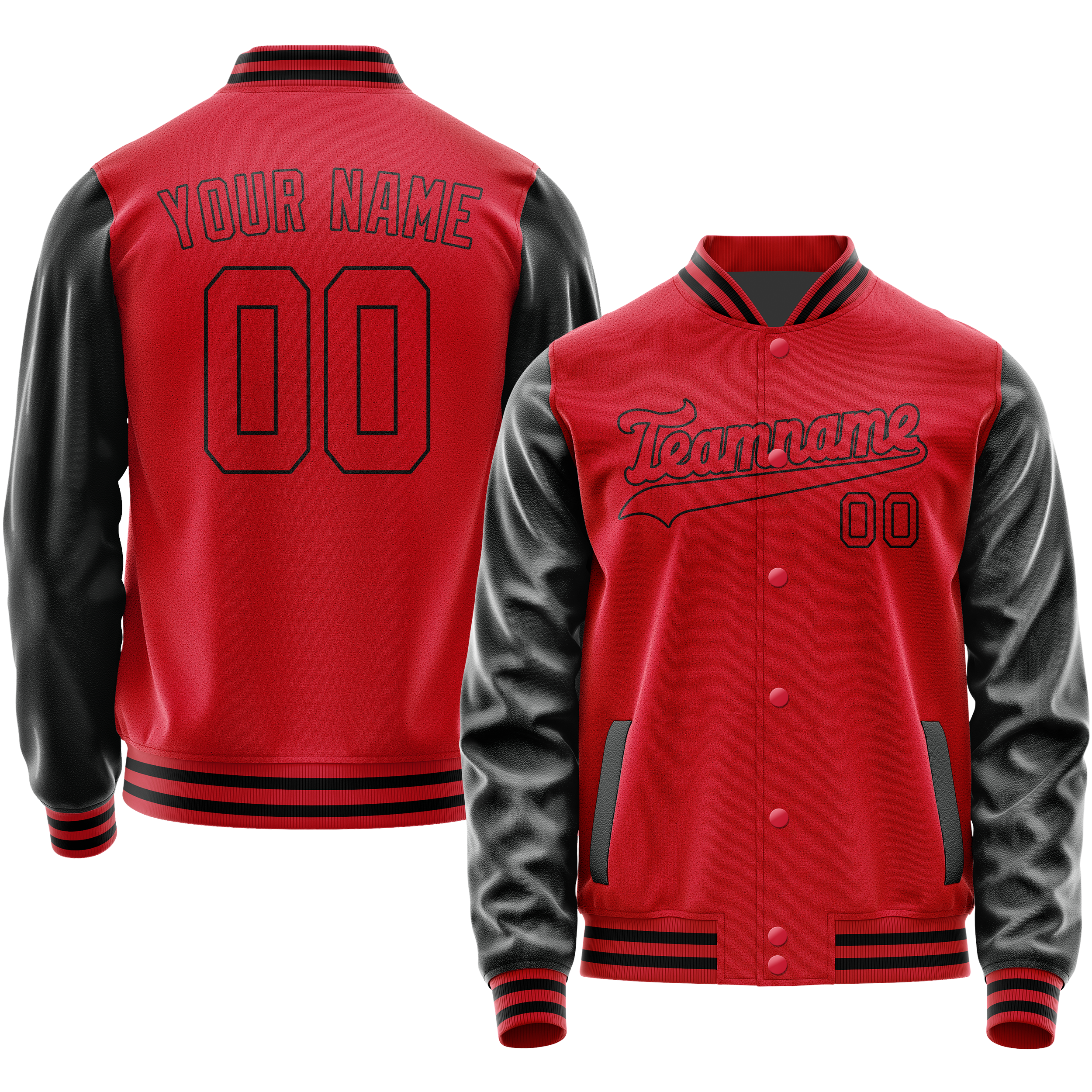 Personalized Red & Black Solid Color Varsity Letterman Jacket