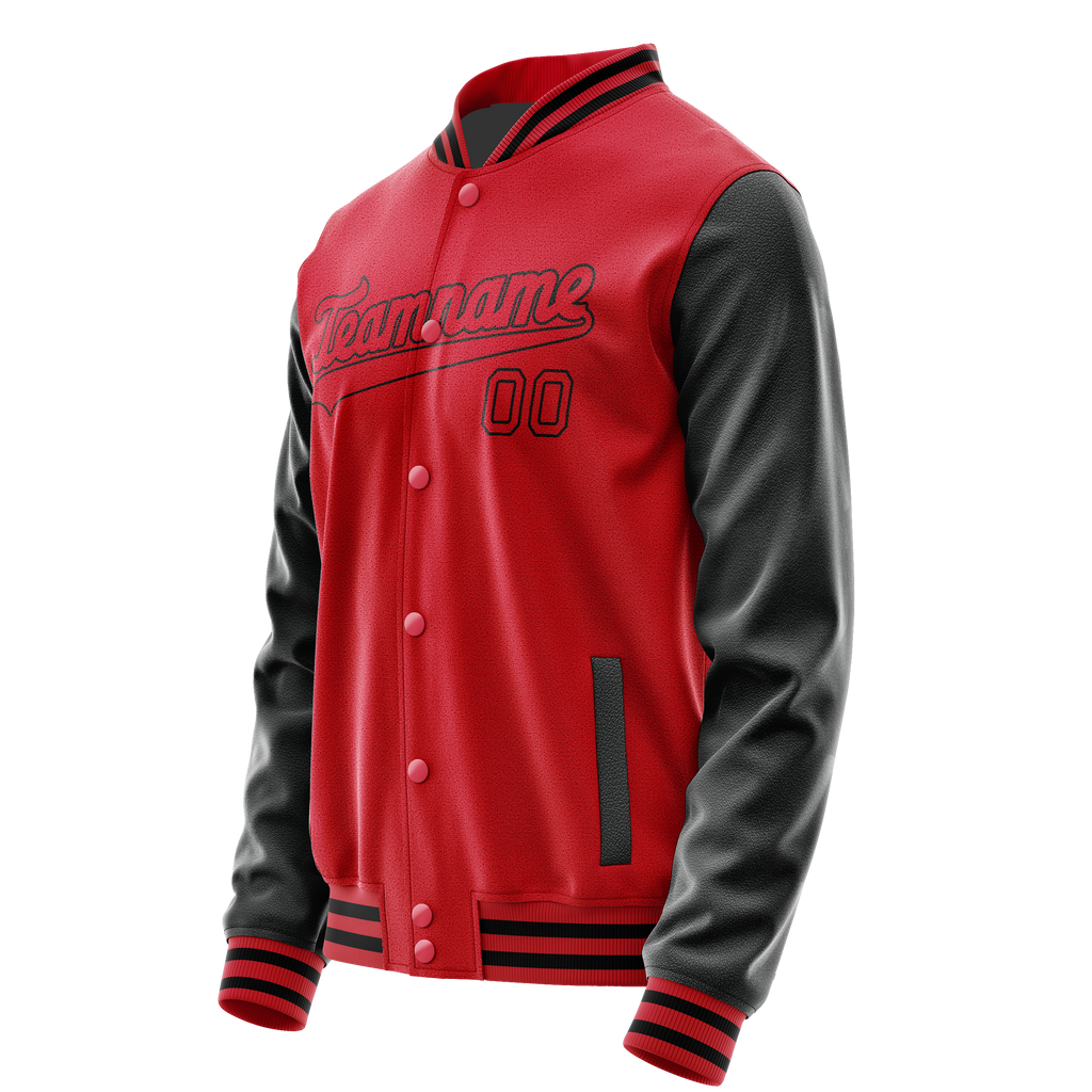 Personalized Red & Black Solid Color Varsity Letterman Jacket