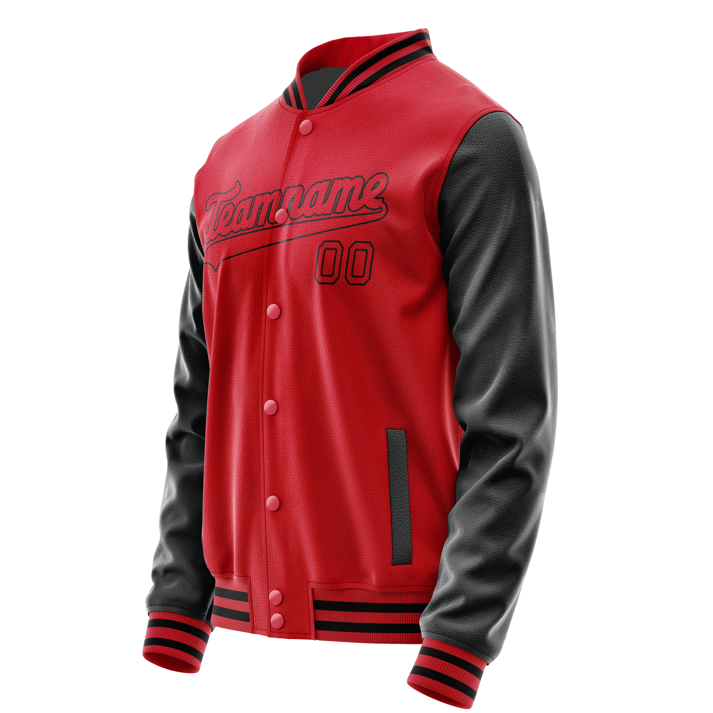 Personalized Red & Black Solid Color Varsity Letterman Jacket