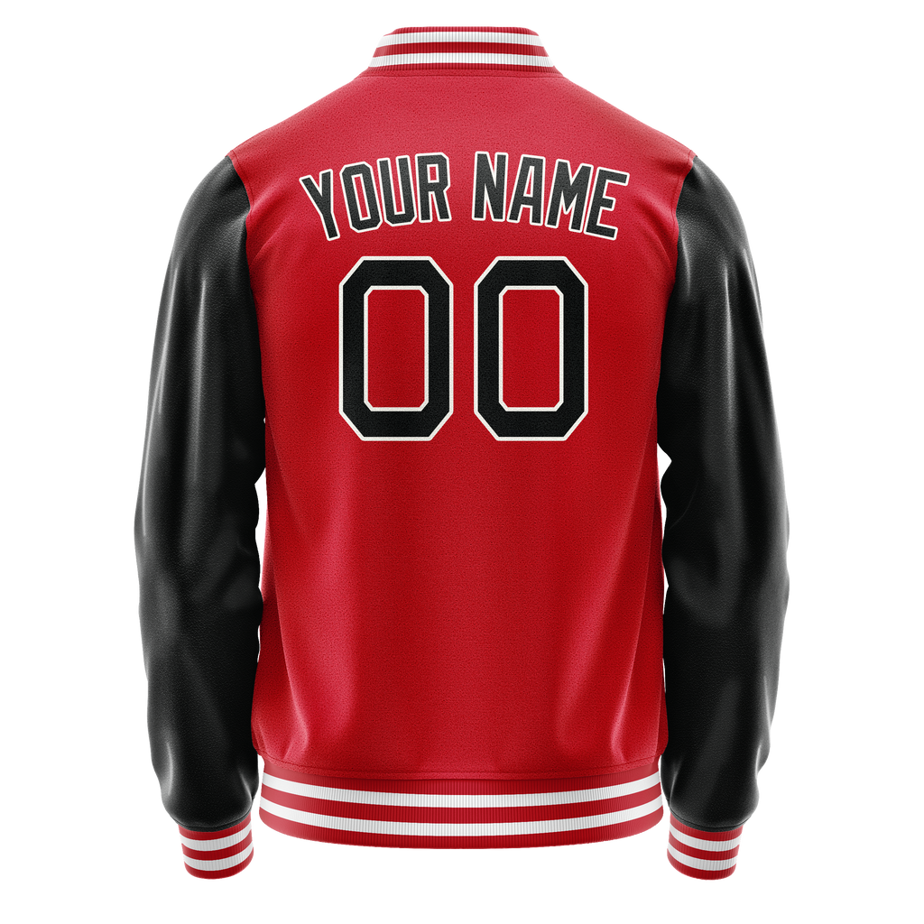 Personalized Red & Black Solid Color Varsity Letterman Jacket