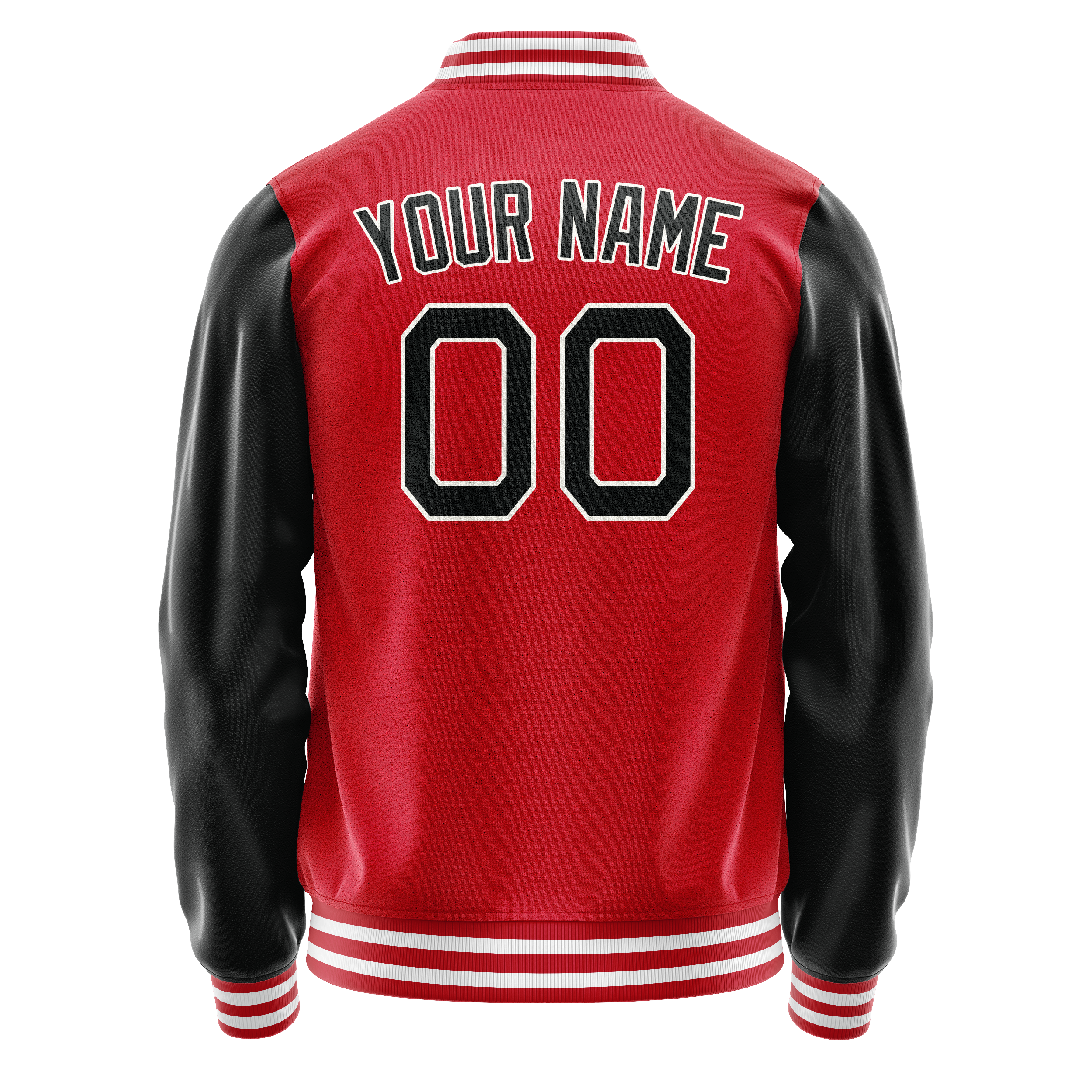 Personalized Red & Black Solid Color Varsity Letterman Jacket