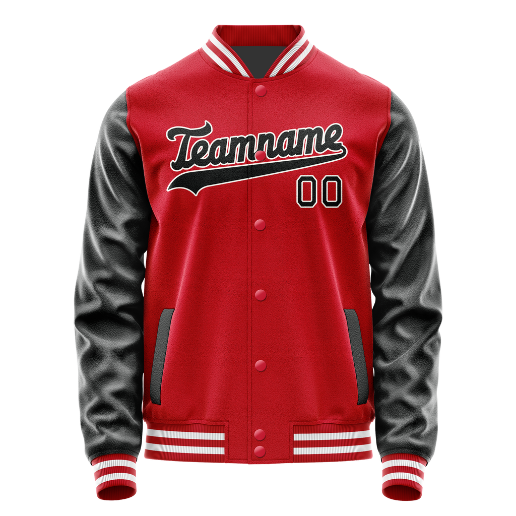 Personalized Red & Black Solid Color Varsity Letterman Jacket