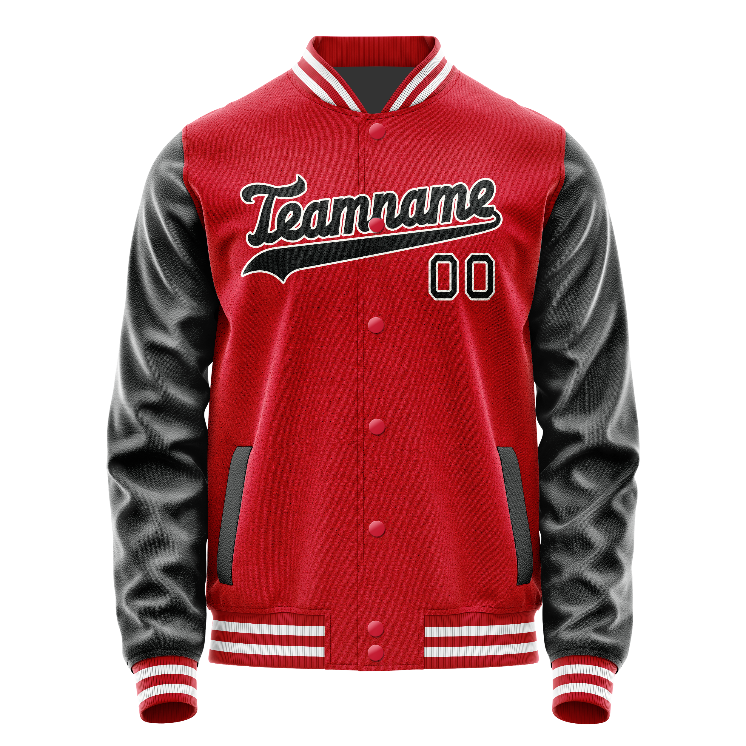 Personalized Red & Black Solid Color Varsity Letterman Jacket
