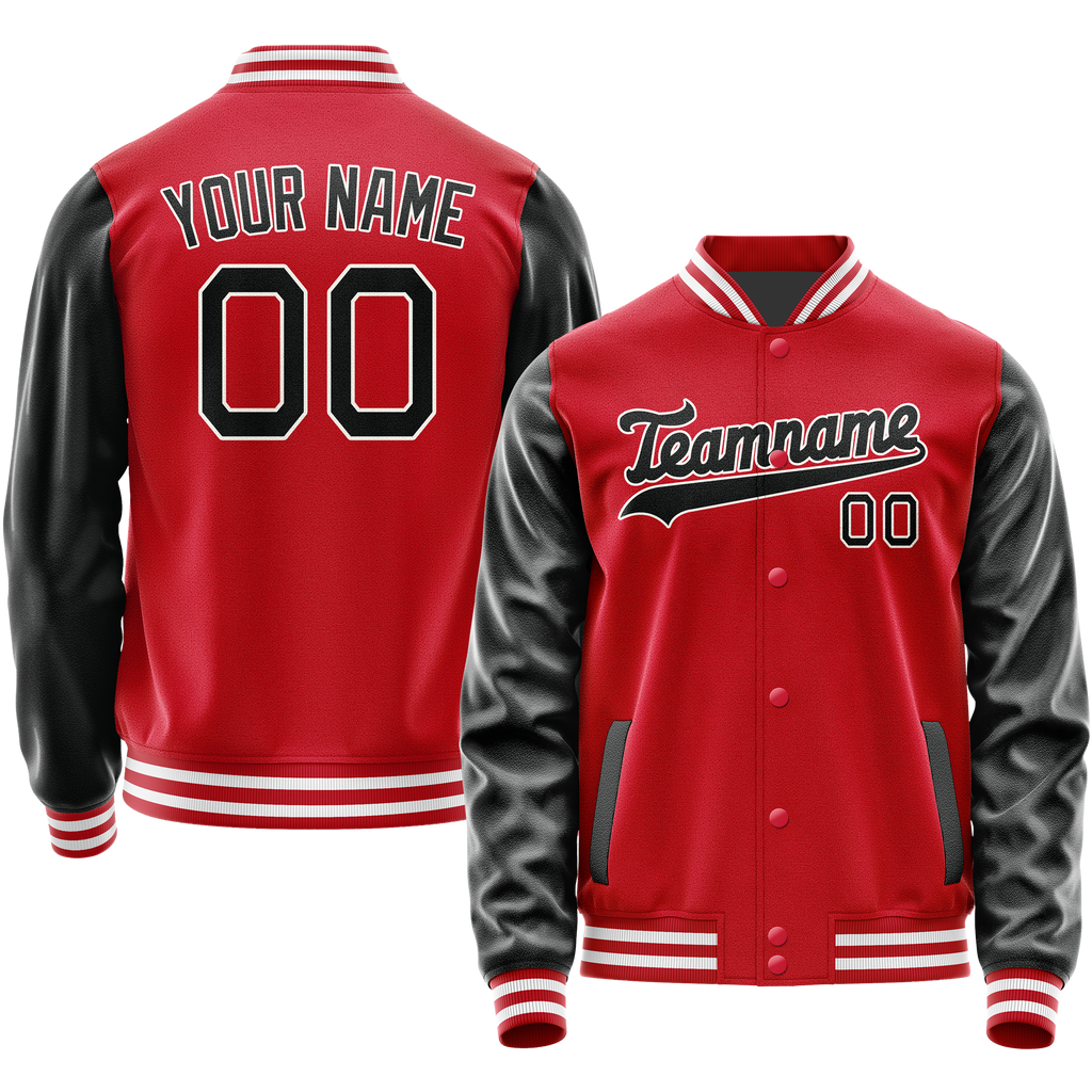 Personalized Red & Black Solid Color Varsity Letterman Jacket