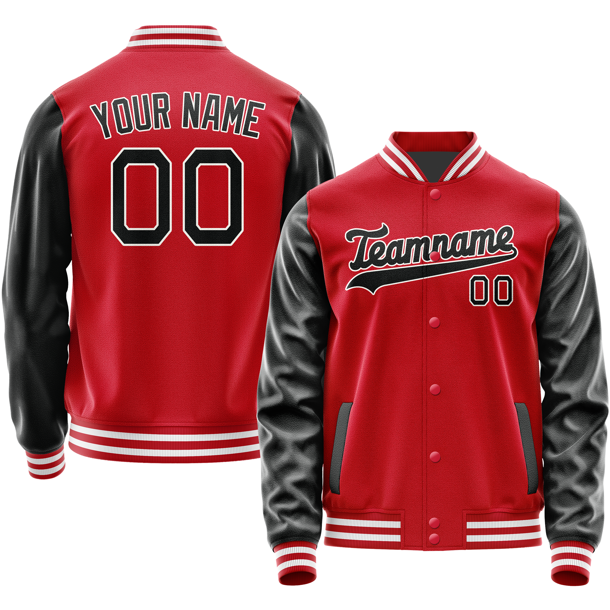 Personalized Red & Black Solid Color Varsity Letterman Jacket