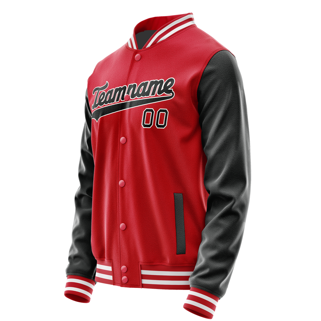 Personalized Red & Black Solid Color Varsity Letterman Jacket