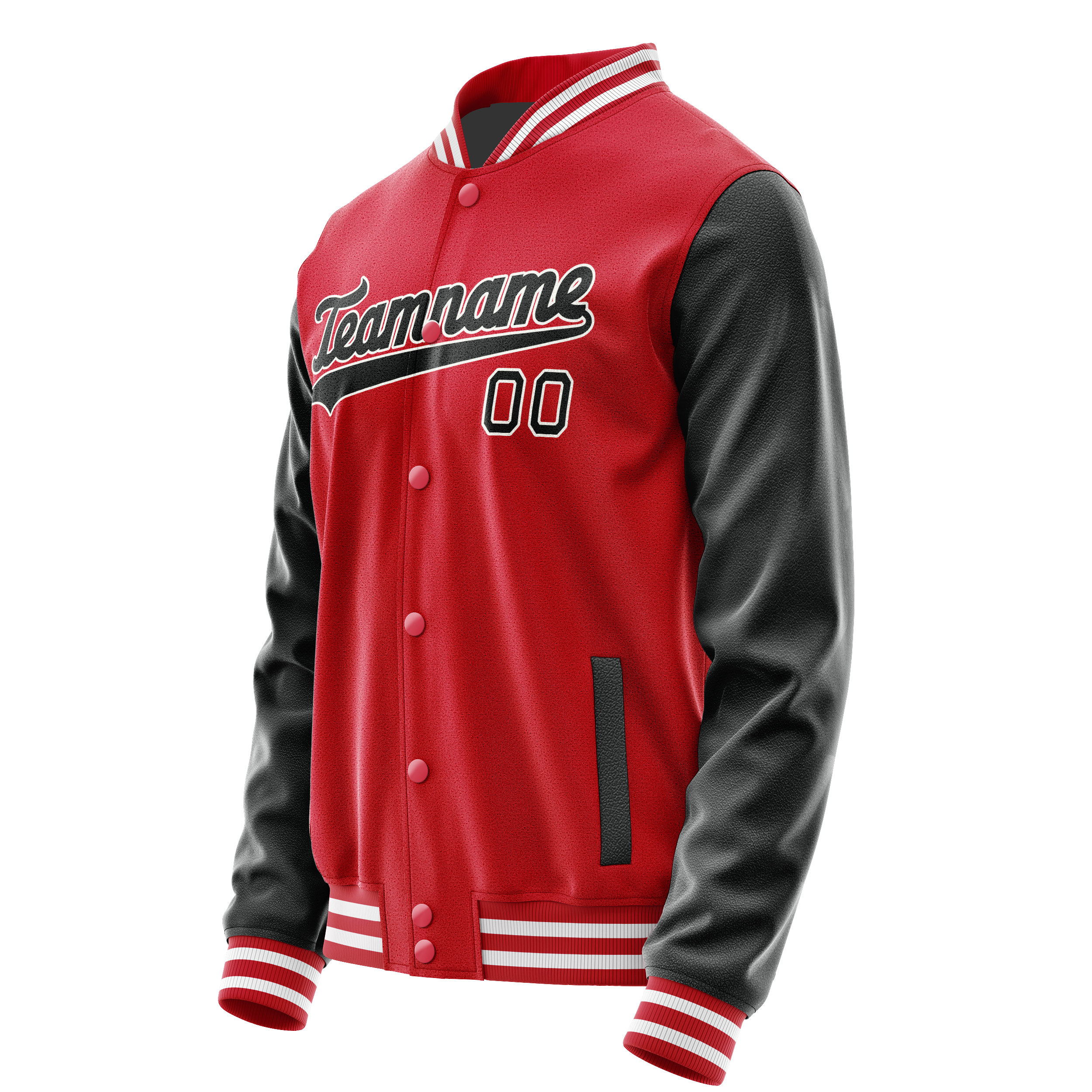Personalized Red & Black Solid Color Varsity Letterman Jacket