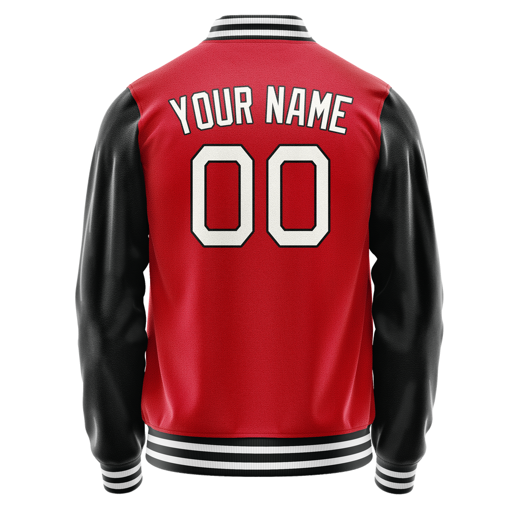 Personalized Red & Black Solid Color Varsity Letterman Jacket