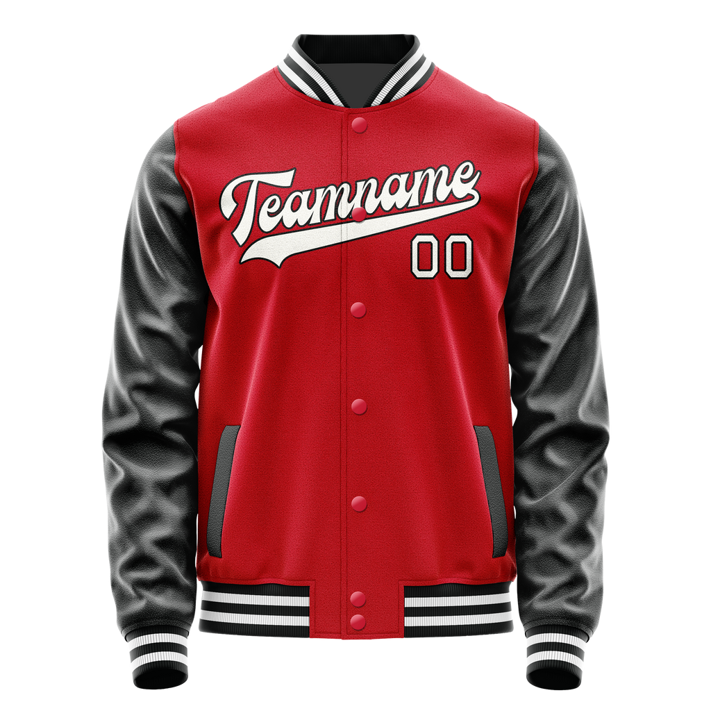 Personalized Red & Black Solid Color Varsity Letterman Jacket