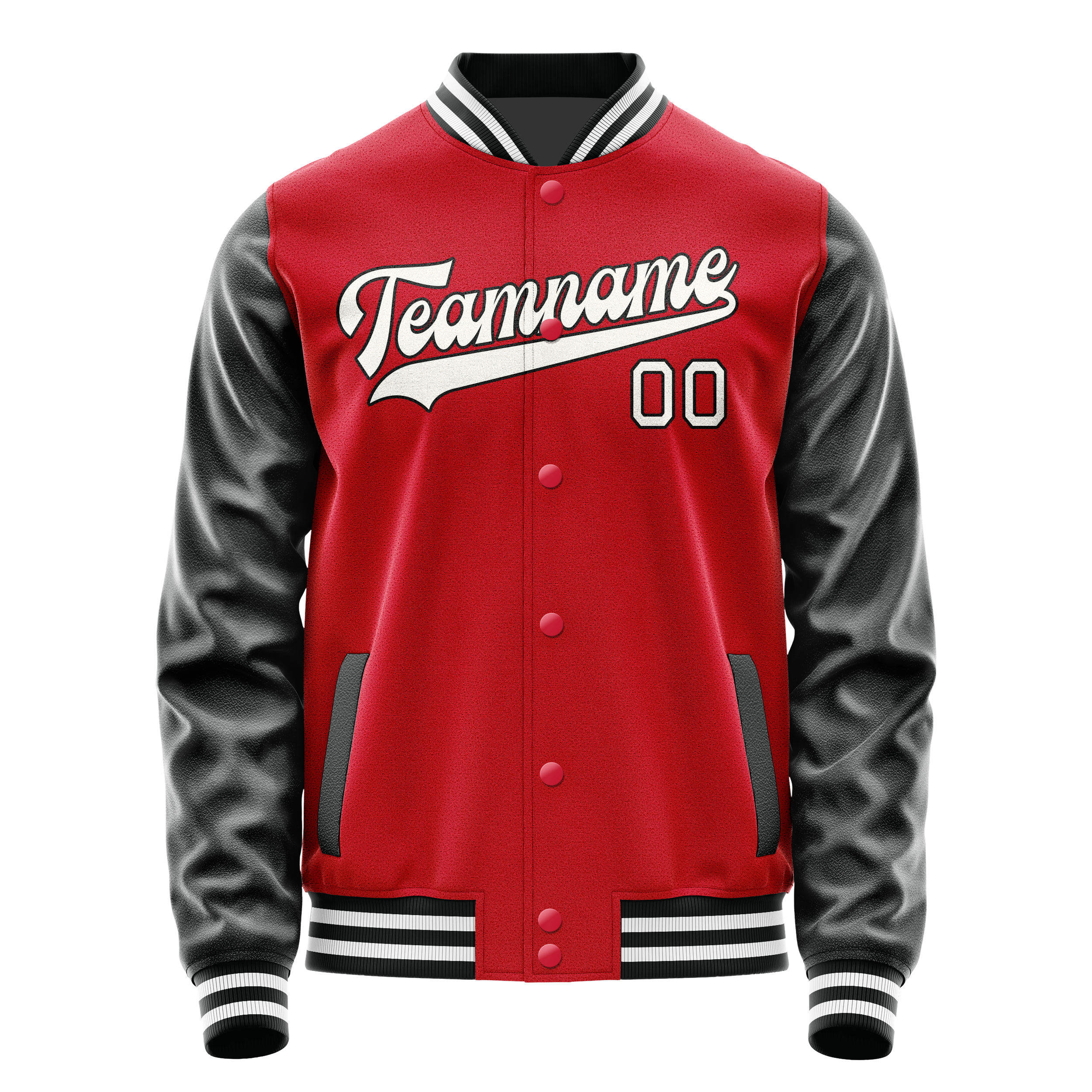 Personalized Red & Black Solid Color Varsity Letterman Jacket