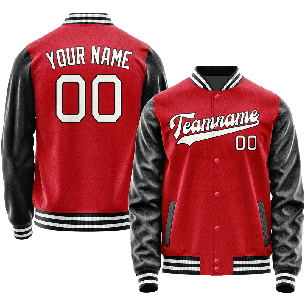 Personalized Red & Black Solid Color Varsity Letterman Jacket
