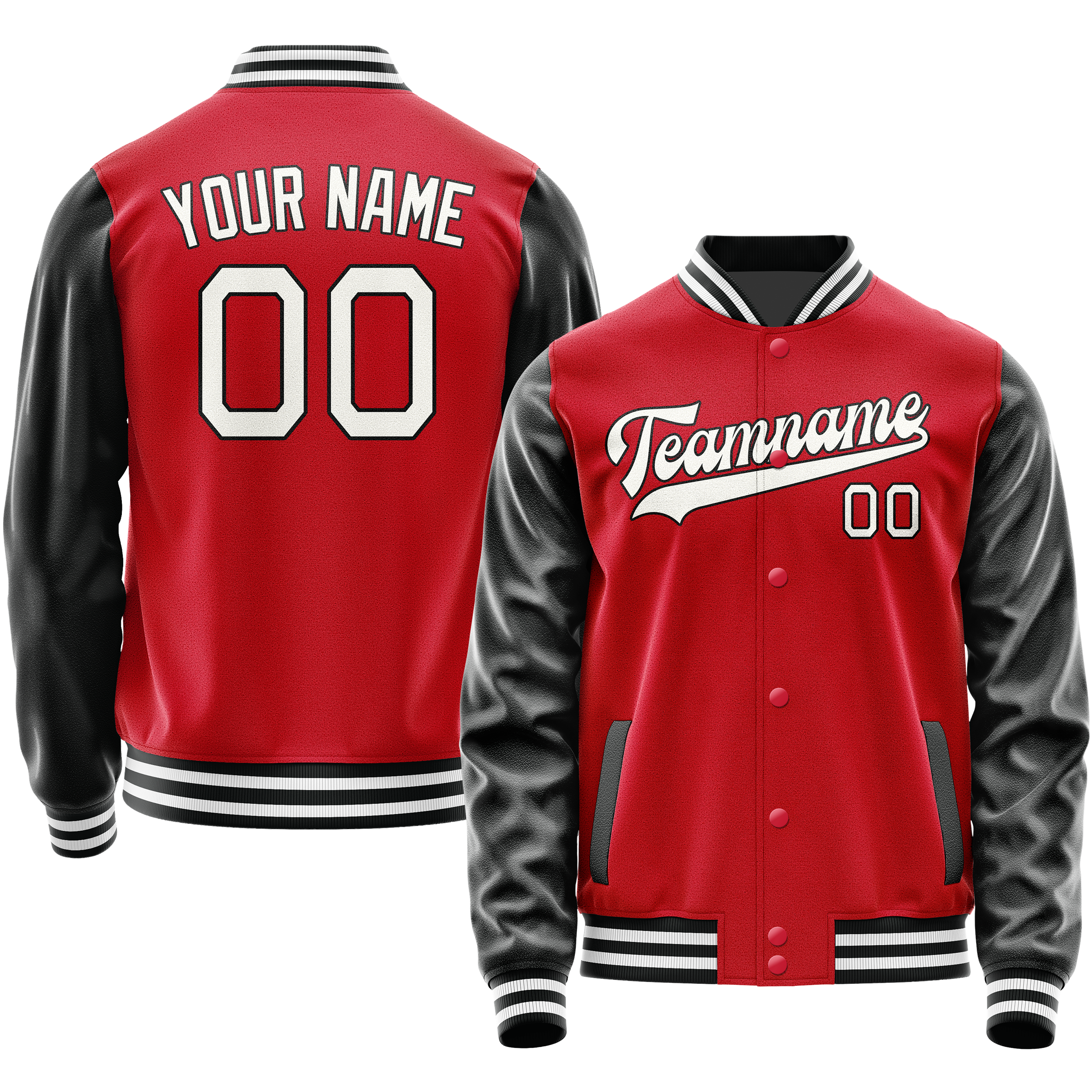 Personalized Red & Black Solid Color Varsity Letterman Jacket