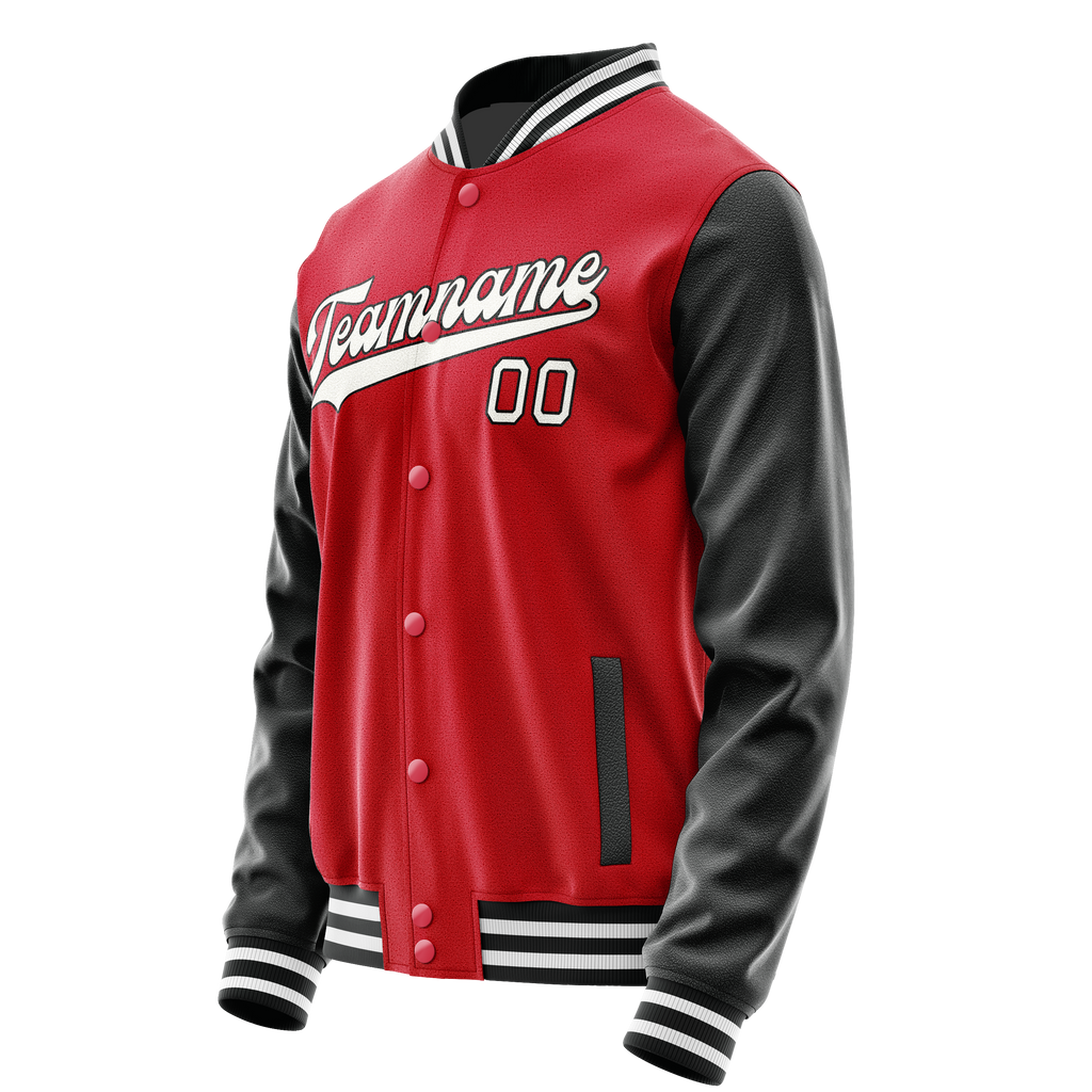 Personalized Red & Black Solid Color Varsity Letterman Jacket