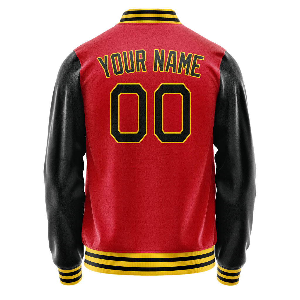 Personalized Red & Black Solid Color Varsity Letterman Jacket