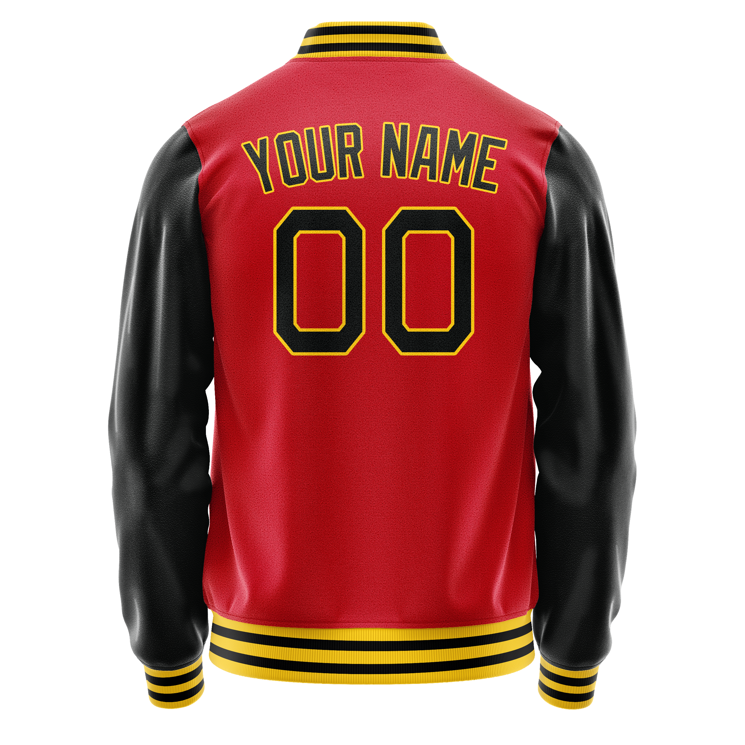 Personalized Red & Black Solid Color Varsity Letterman Jacket