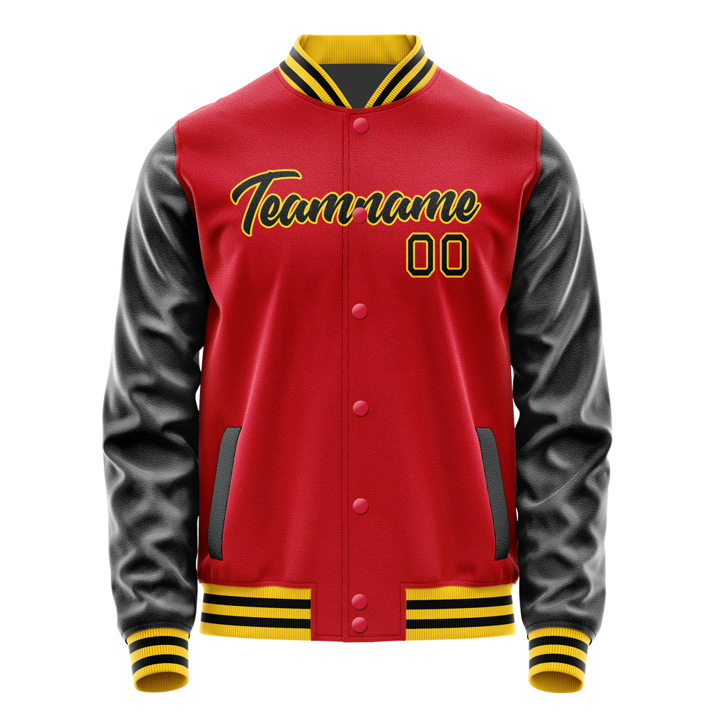 Personalized Red & Black Solid Color Varsity Letterman Jacket