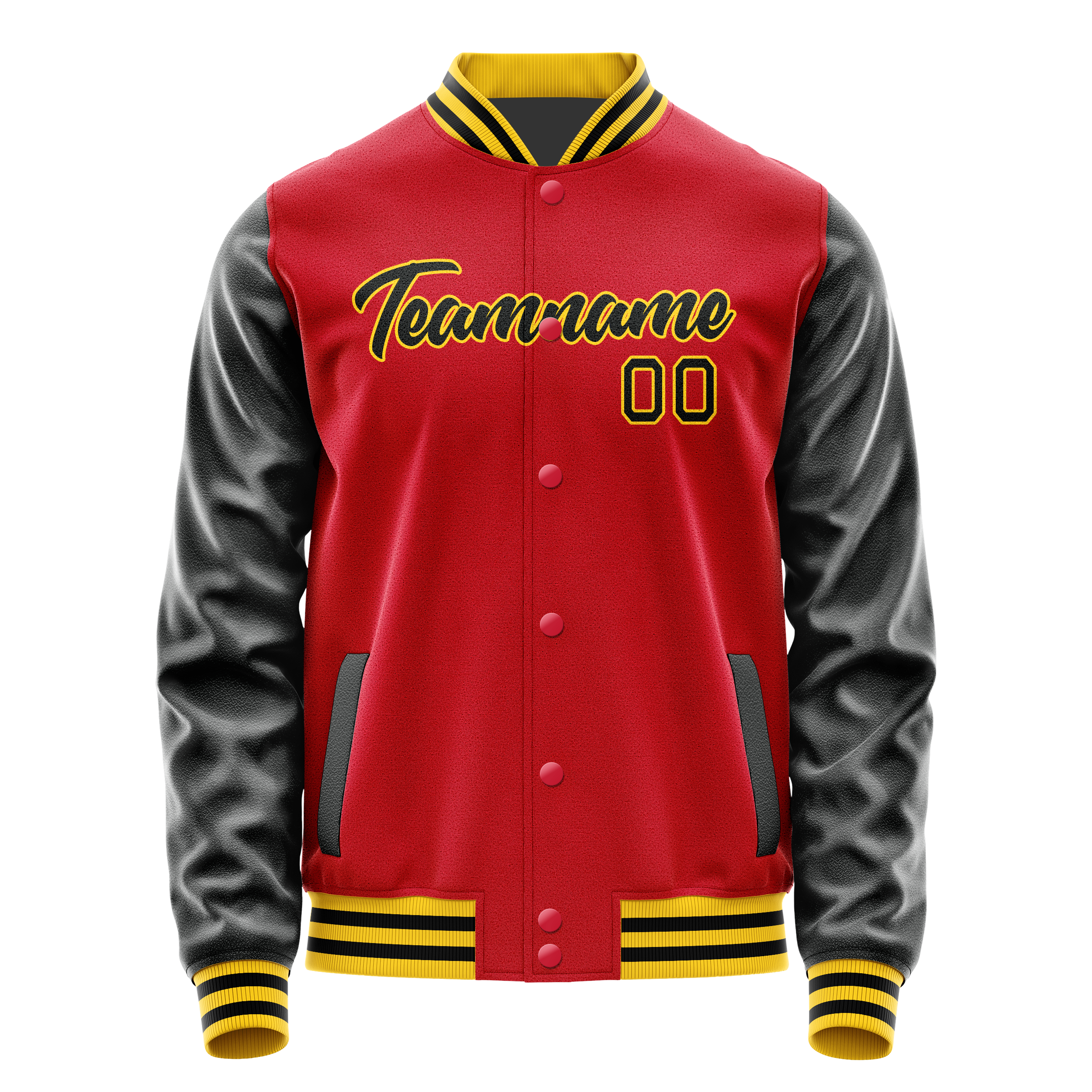 Personalized Red & Black Solid Color Varsity Letterman Jacket