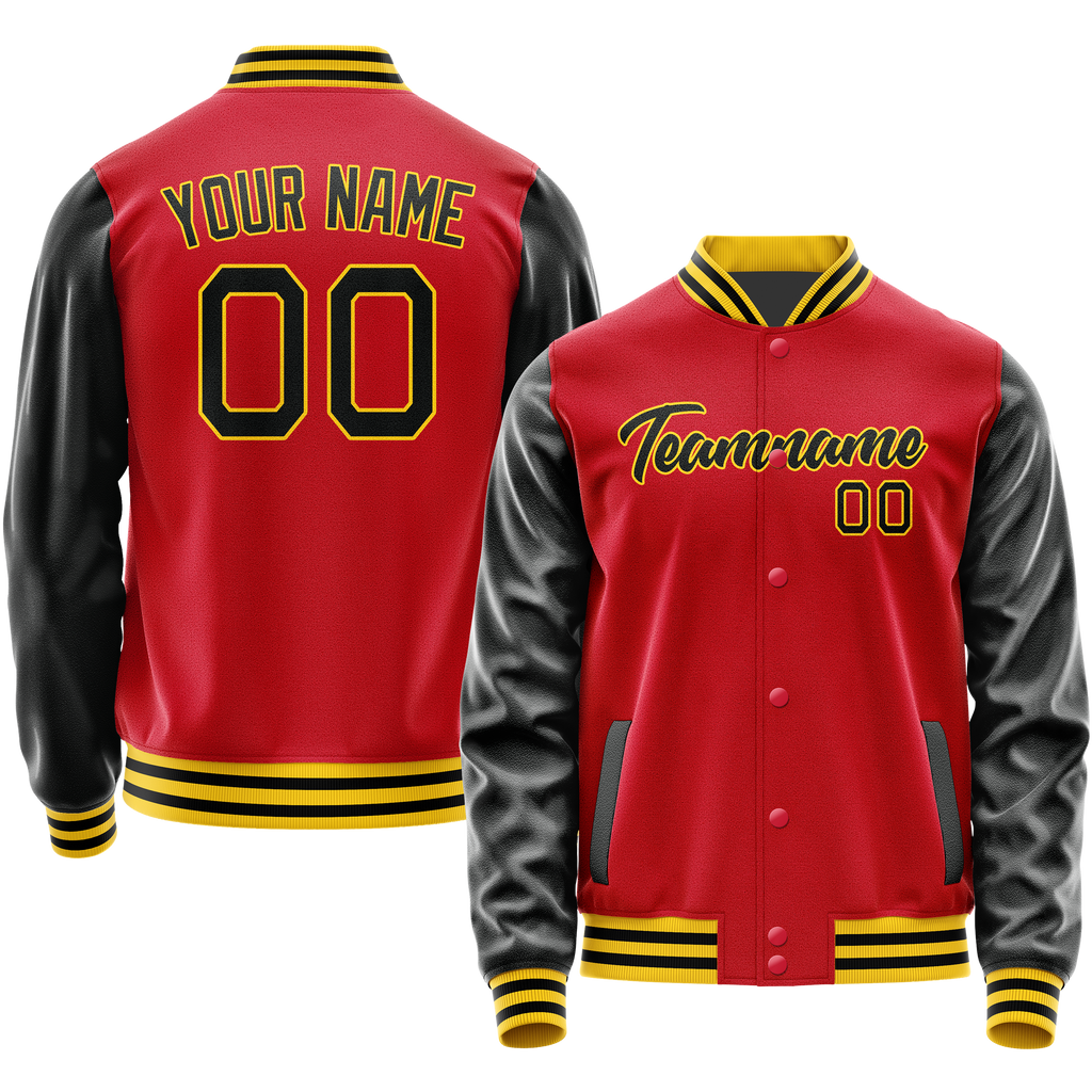 Personalized Red & Black Solid Color Varsity Letterman Jacket
