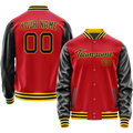 Personalized Red & Black Solid Color Varsity Letterman Jacket
