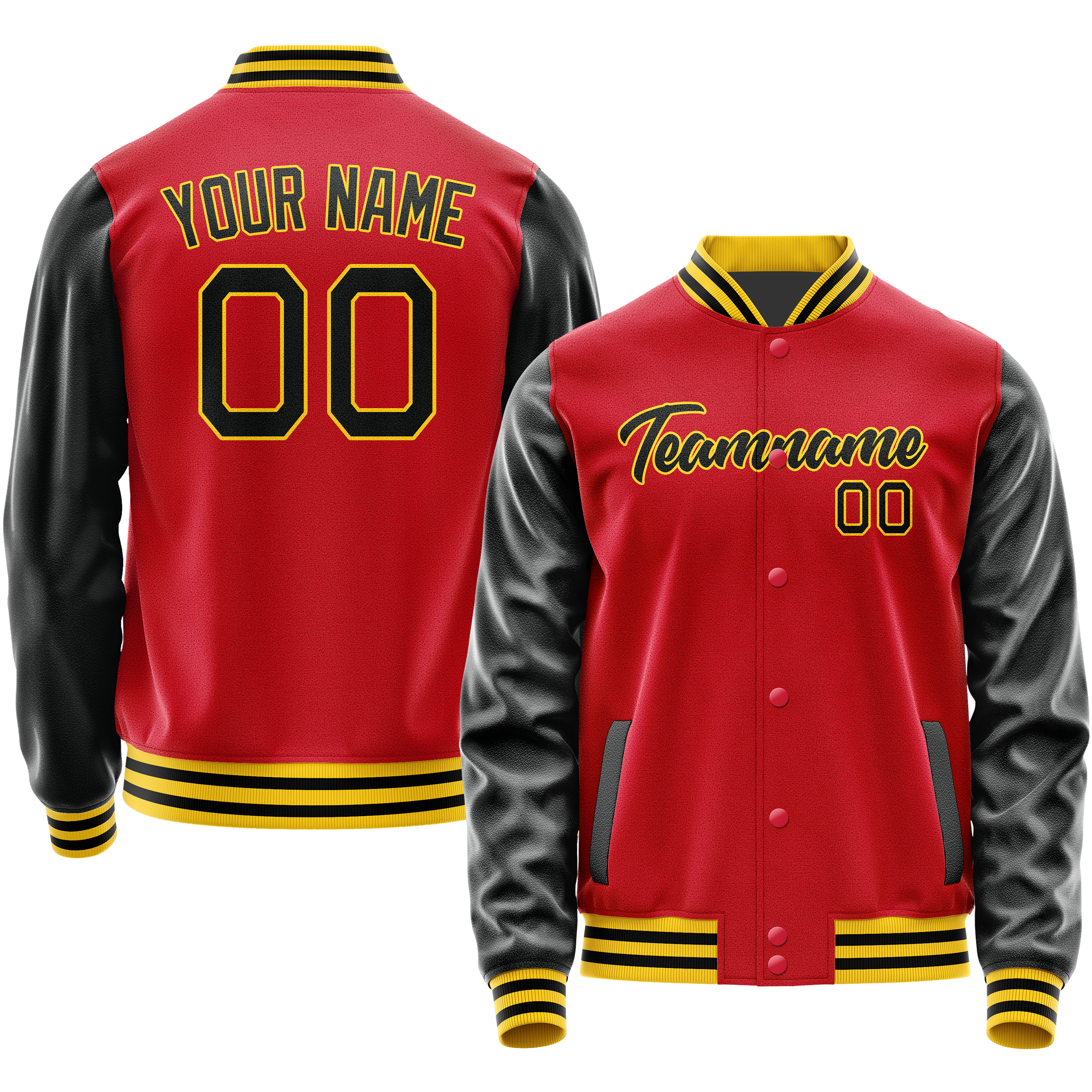 Personalized Red & Black Solid Color Varsity Letterman Jacket