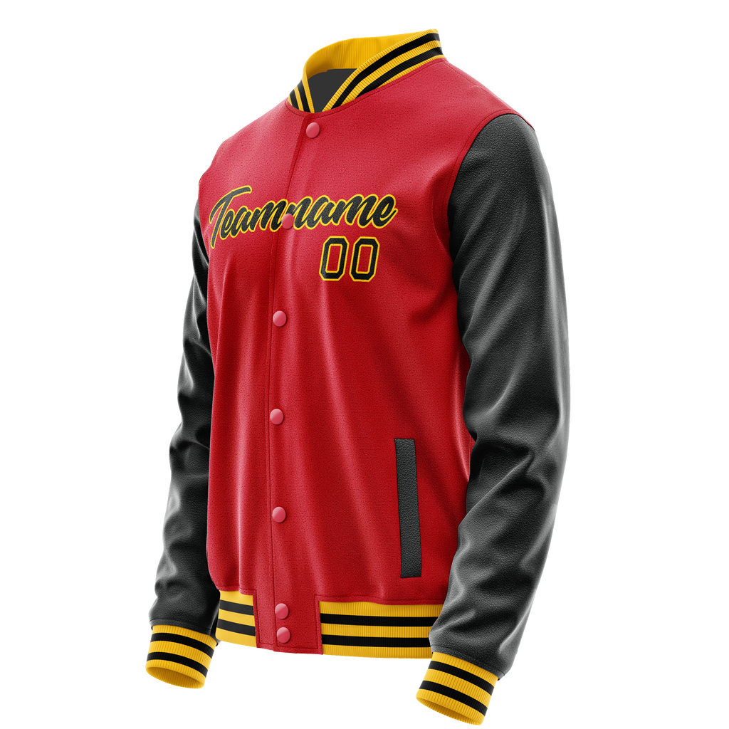 Personalized Red & Black Solid Color Varsity Letterman Jacket