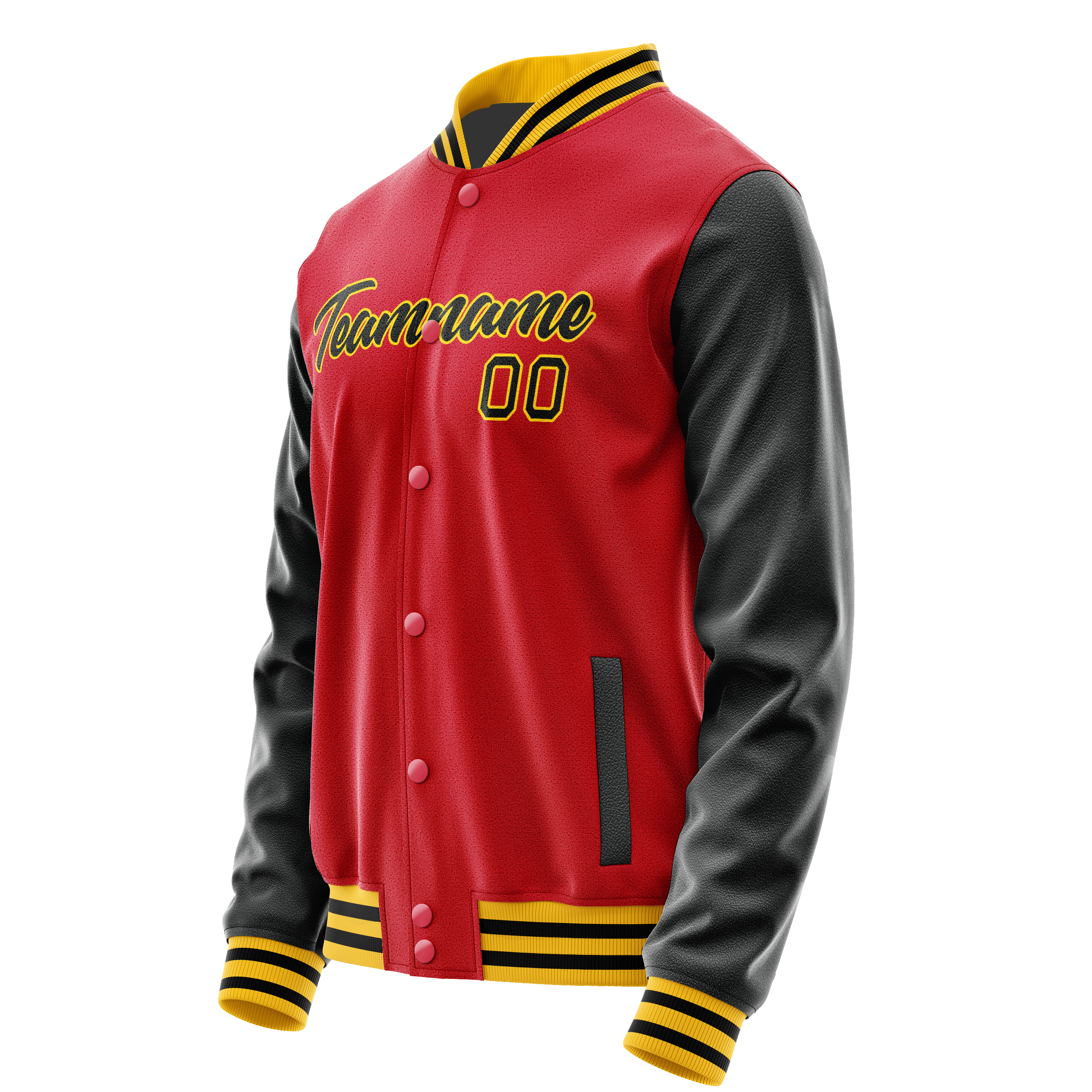 Personalized Red & Black Solid Color Varsity Letterman Jacket