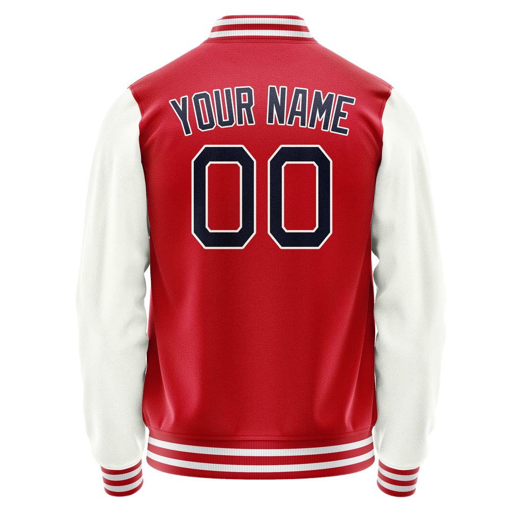 Personalized Red & White Solid Color Varsity Letterman Jacket