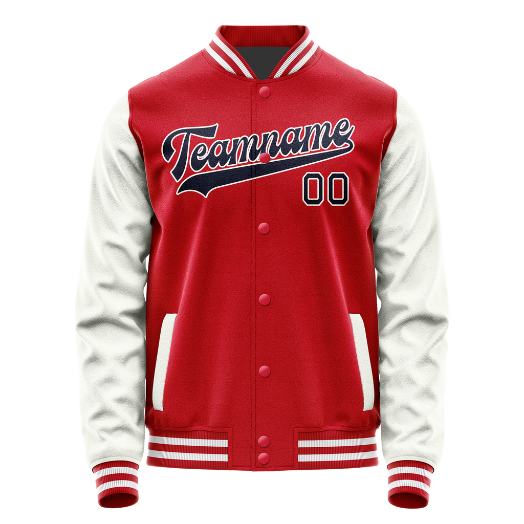 Personalized Red & White Solid Color Varsity Letterman Jacket