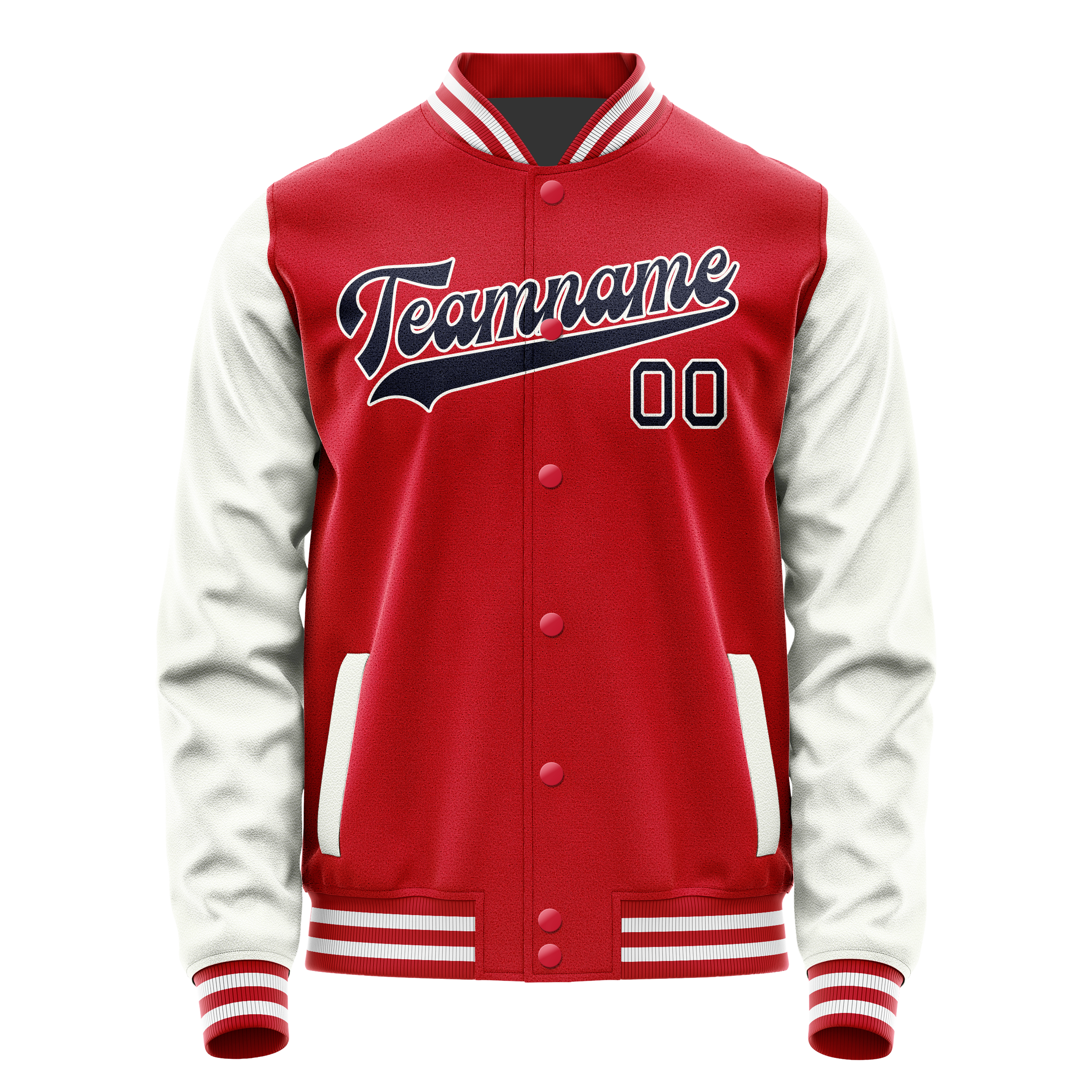Personalized Red & White Solid Color Varsity Letterman Jacket