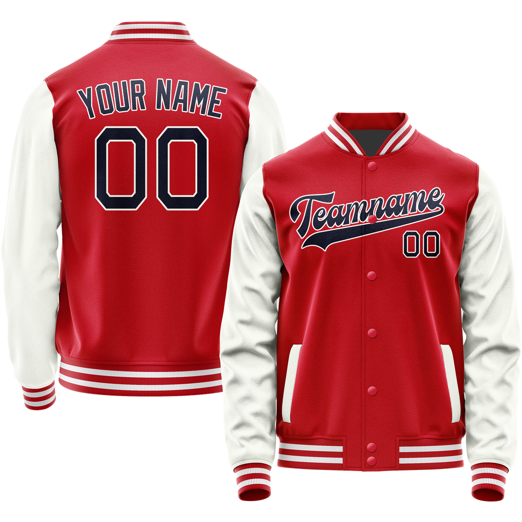 Personalized Red & White Solid Color Varsity Letterman Jacket