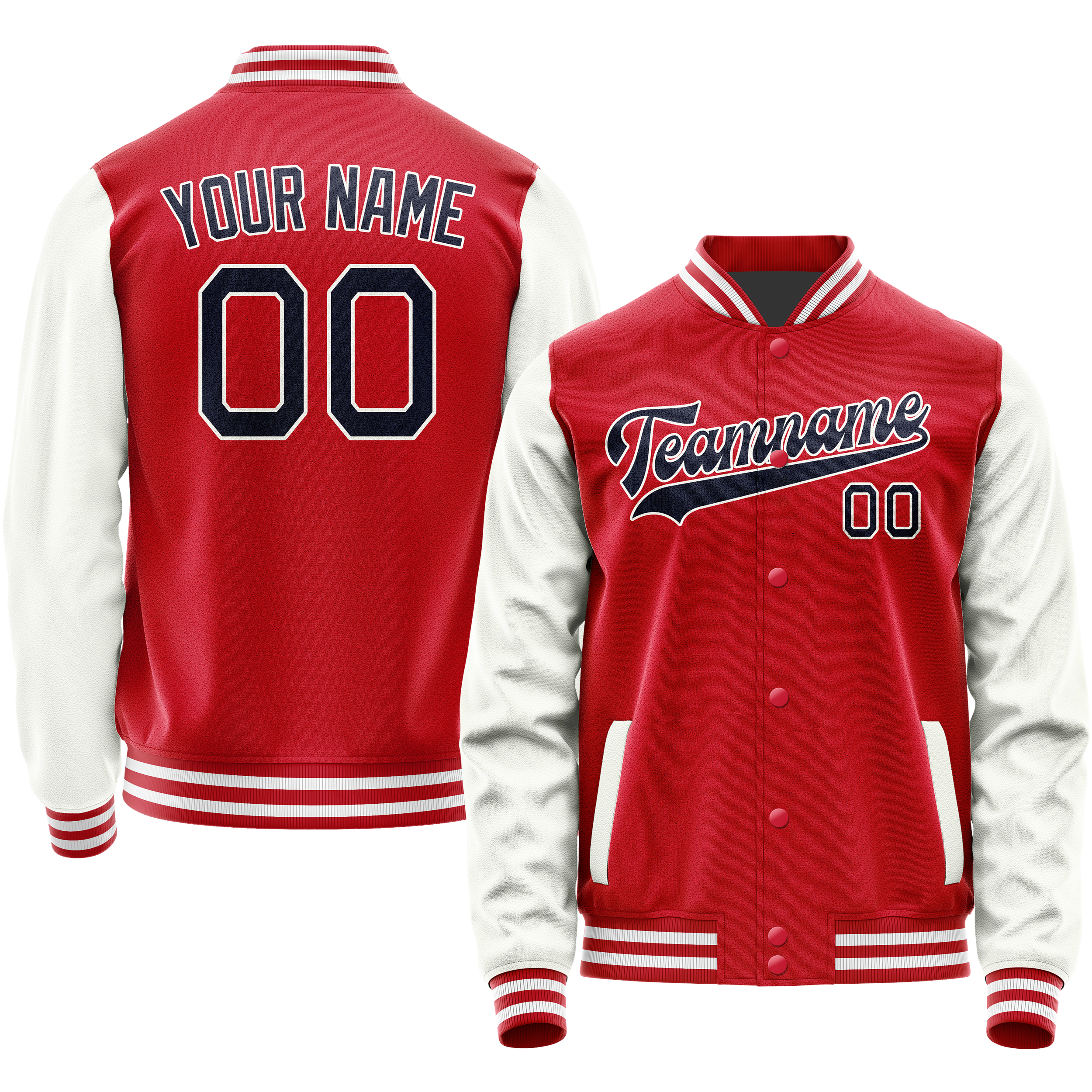 Personalized Red & White Solid Color Varsity Letterman Jacket