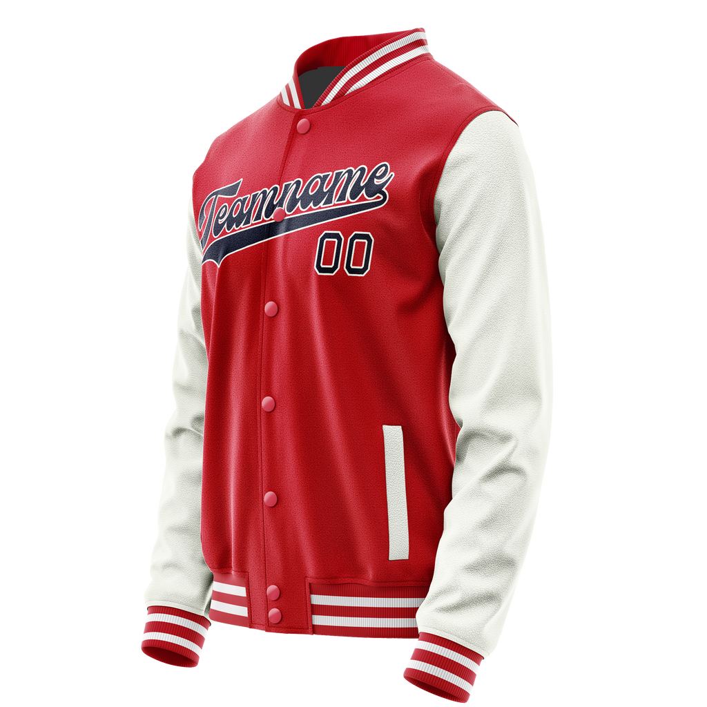 Personalized Red & White Solid Color Varsity Letterman Jacket