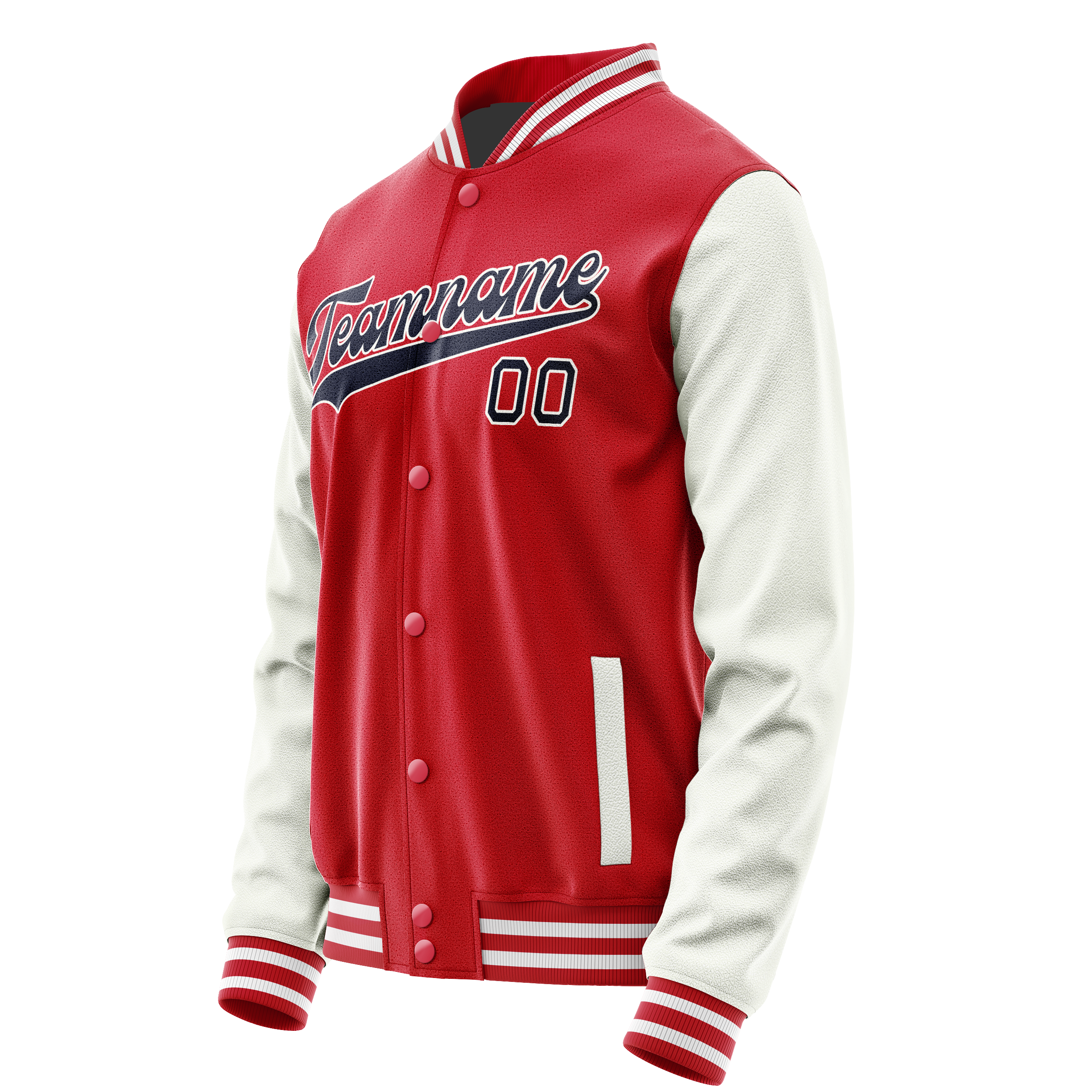 Personalized Red & White Solid Color Varsity Letterman Jacket