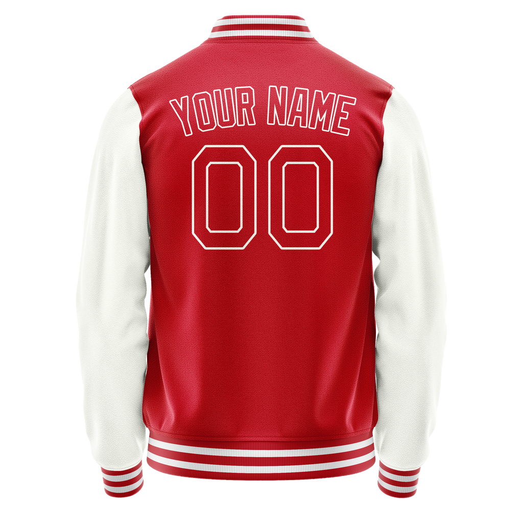 Personalized Red & White Solid Color Varsity Letterman Jacket