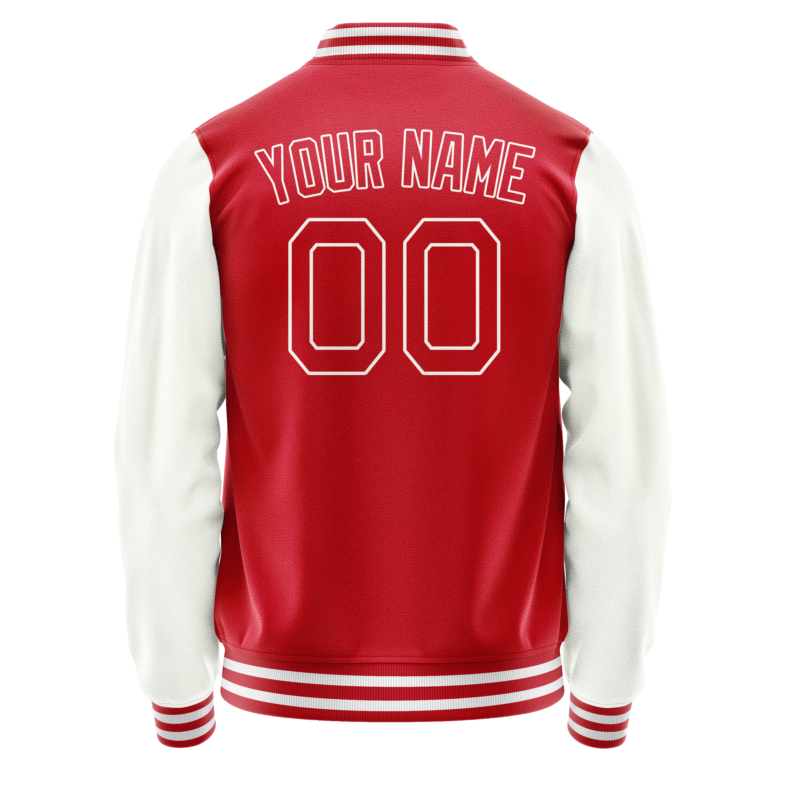 Personalized Red & White Solid Color Varsity Letterman Jacket