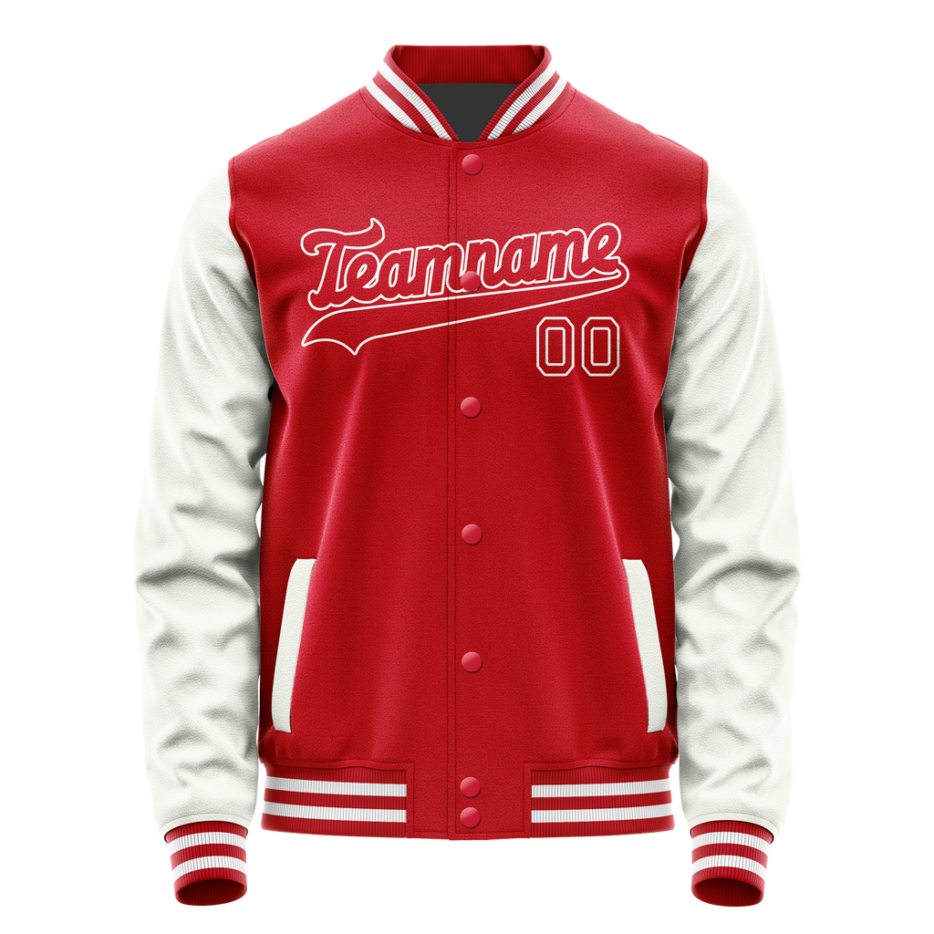 Personalized Red & White Solid Color Varsity Letterman Jacket