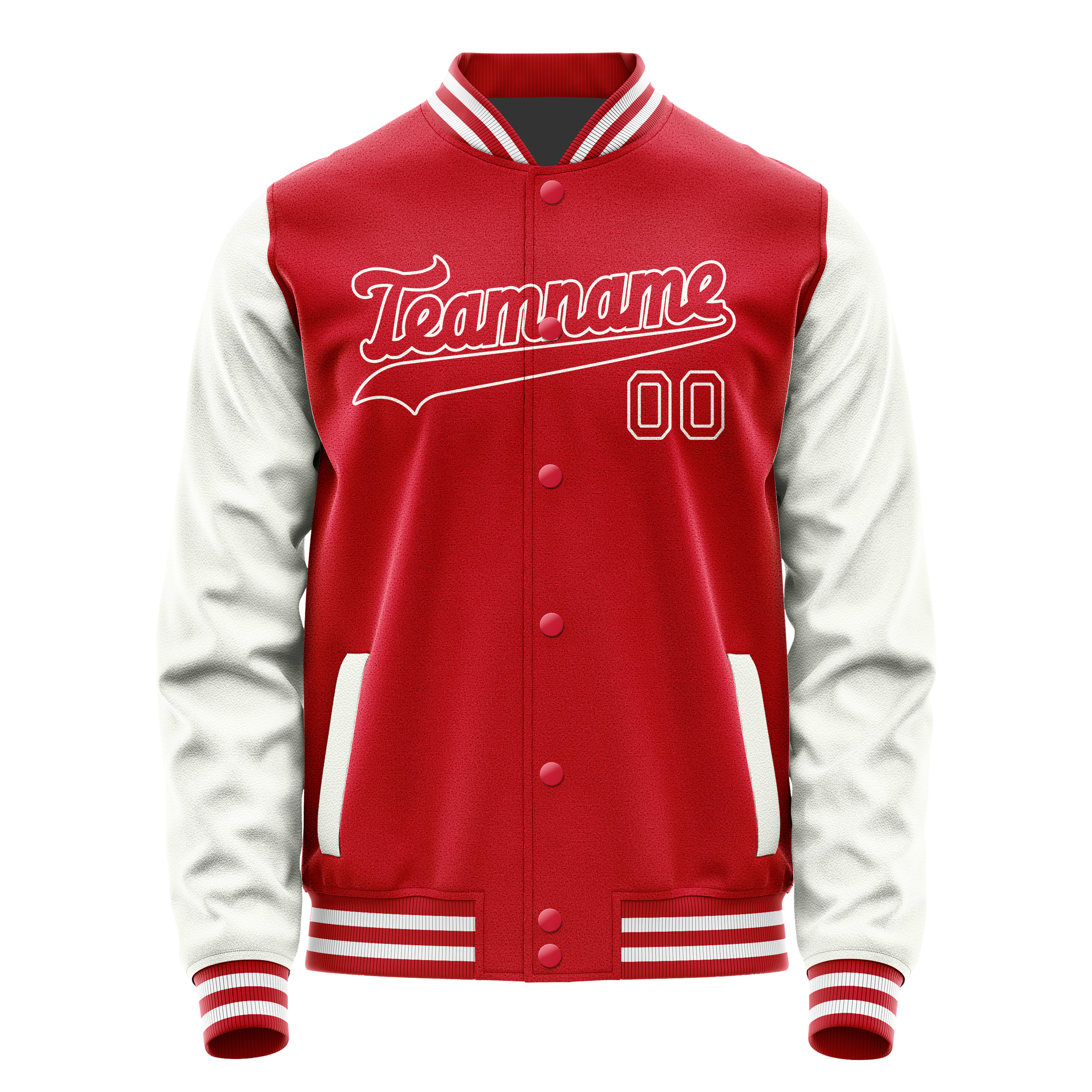 Personalized Red & White Solid Color Varsity Letterman Jacket