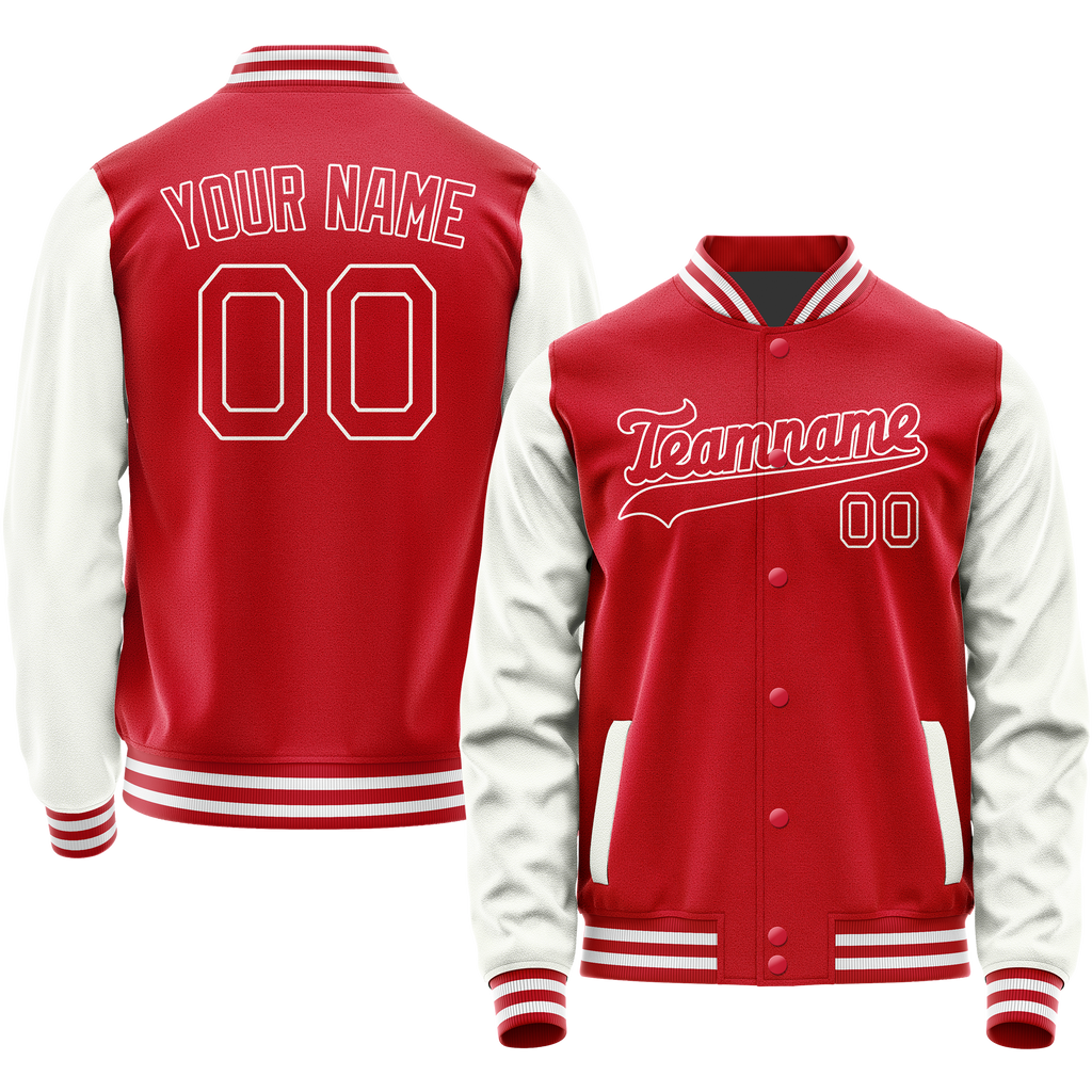 Personalized Red & White Solid Color Varsity Letterman Jacket