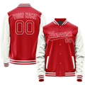 Personalized Red & White Solid Color Varsity Letterman Jacket