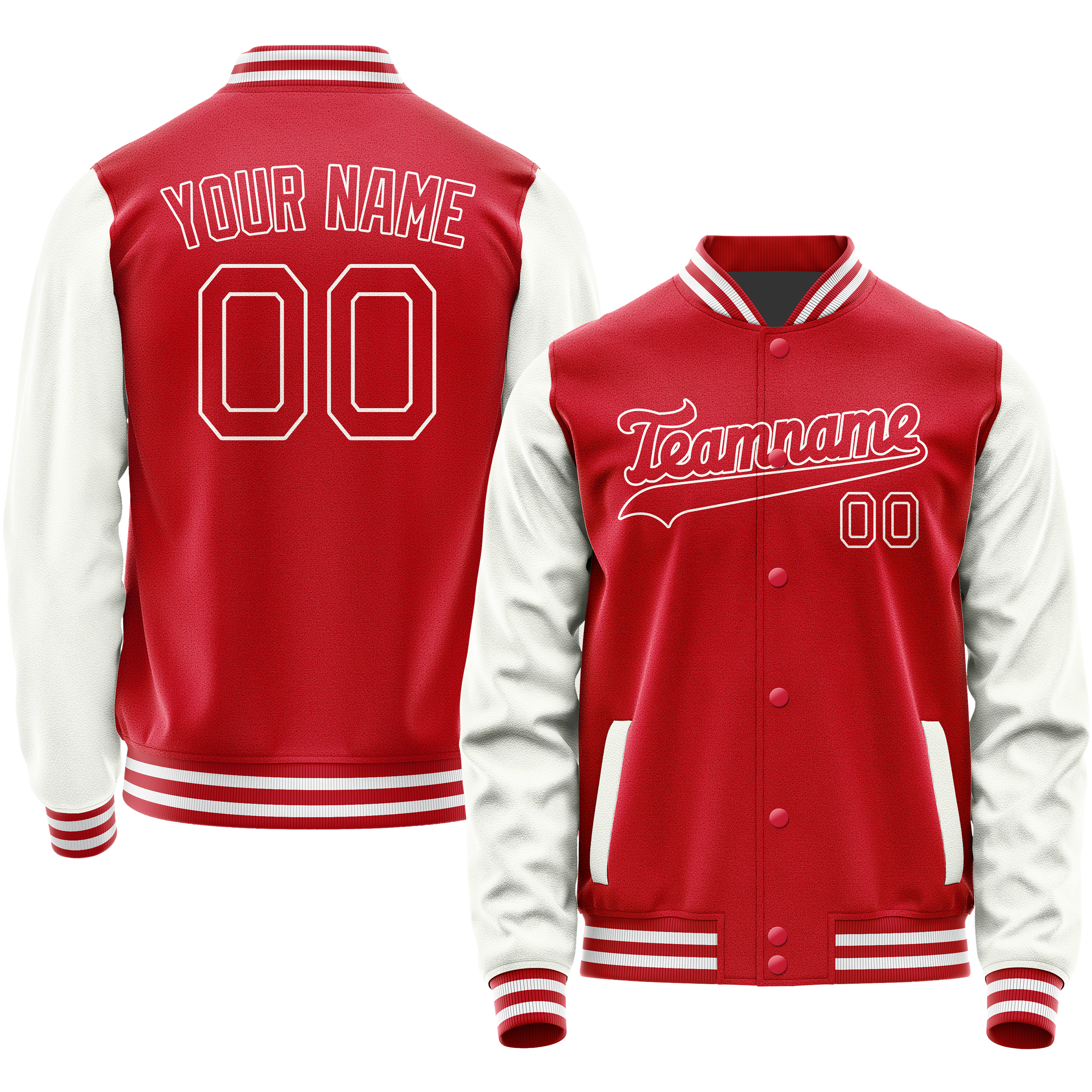 Personalized Red & White Solid Color Varsity Letterman Jacket