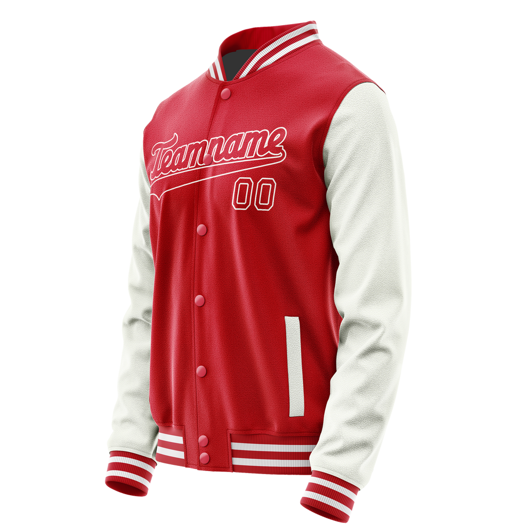 Personalized Red & White Solid Color Varsity Letterman Jacket
