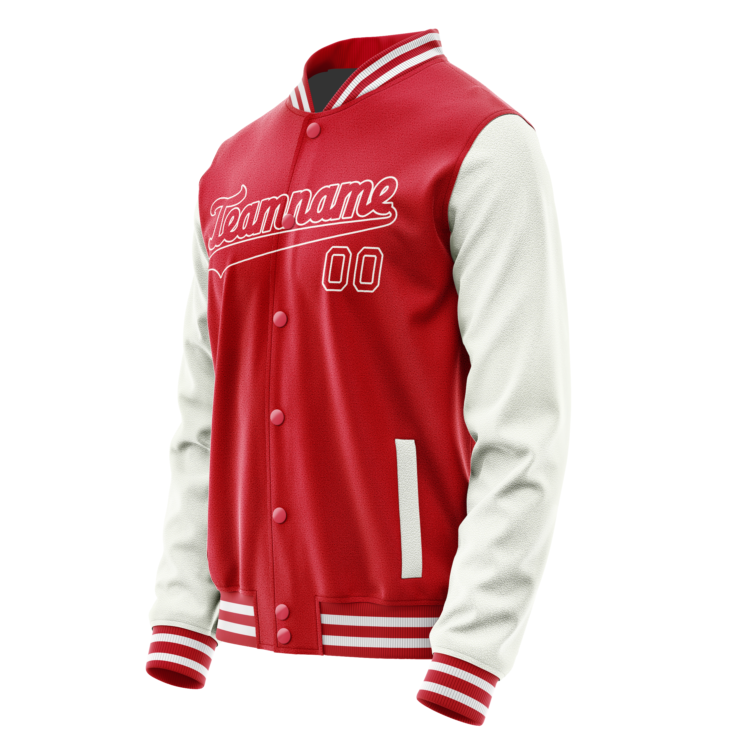 Personalized Red & White Solid Color Varsity Letterman Jacket