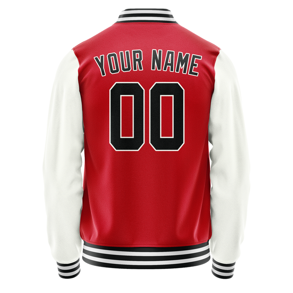 Personalized Red & White Solid Color Varsity Letterman Jacket