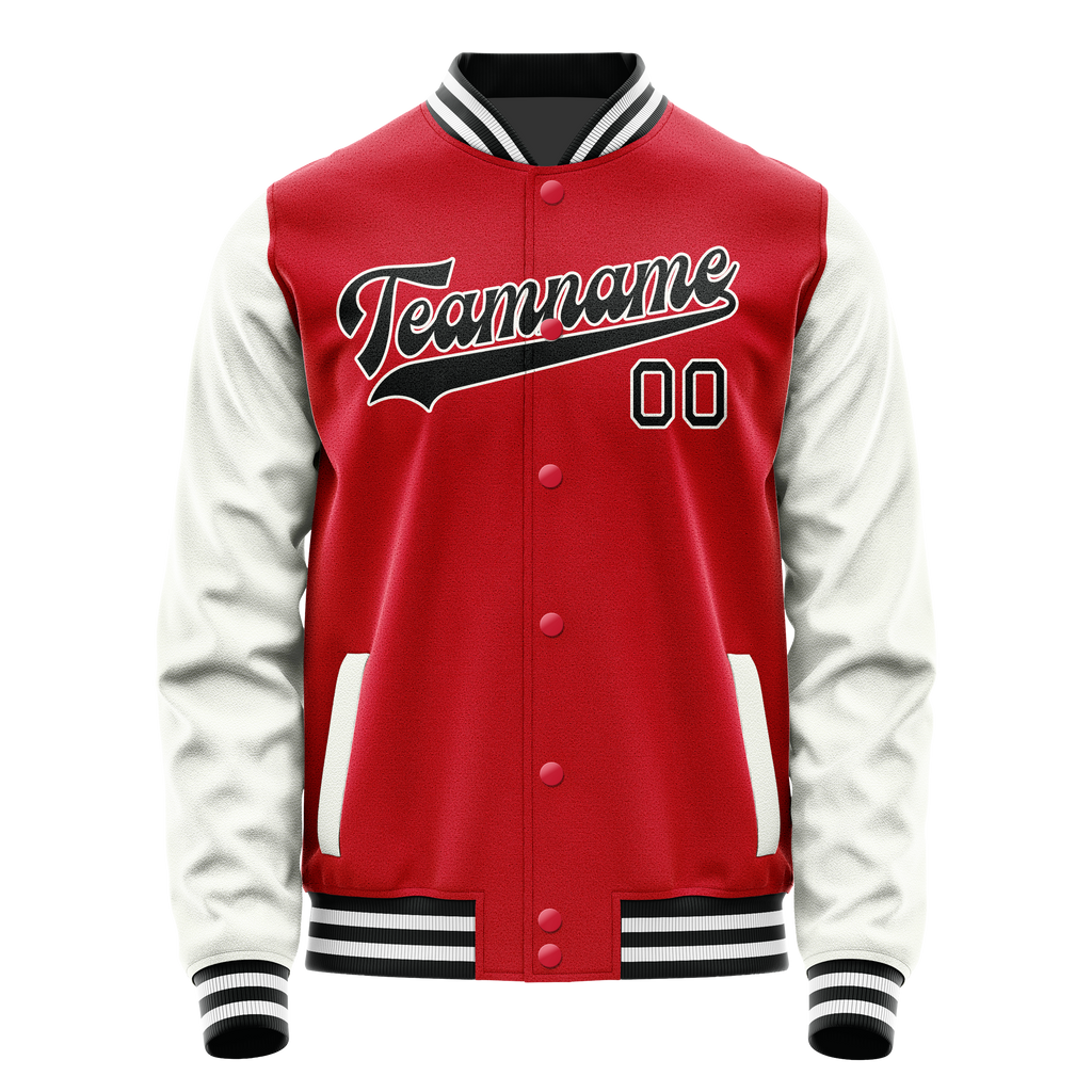 Personalized Red & White Solid Color Varsity Letterman Jacket