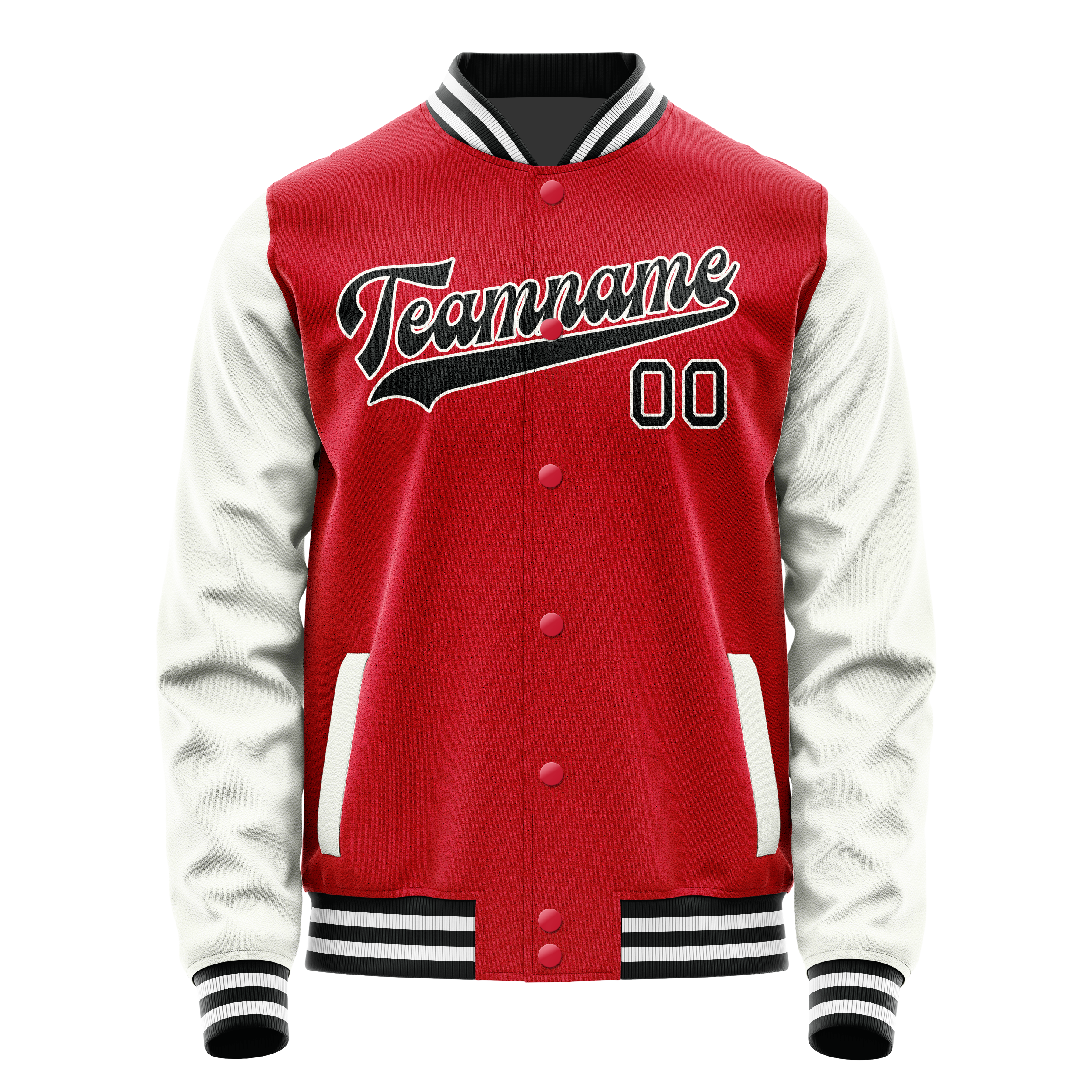 Personalized Red & White Solid Color Varsity Letterman Jacket